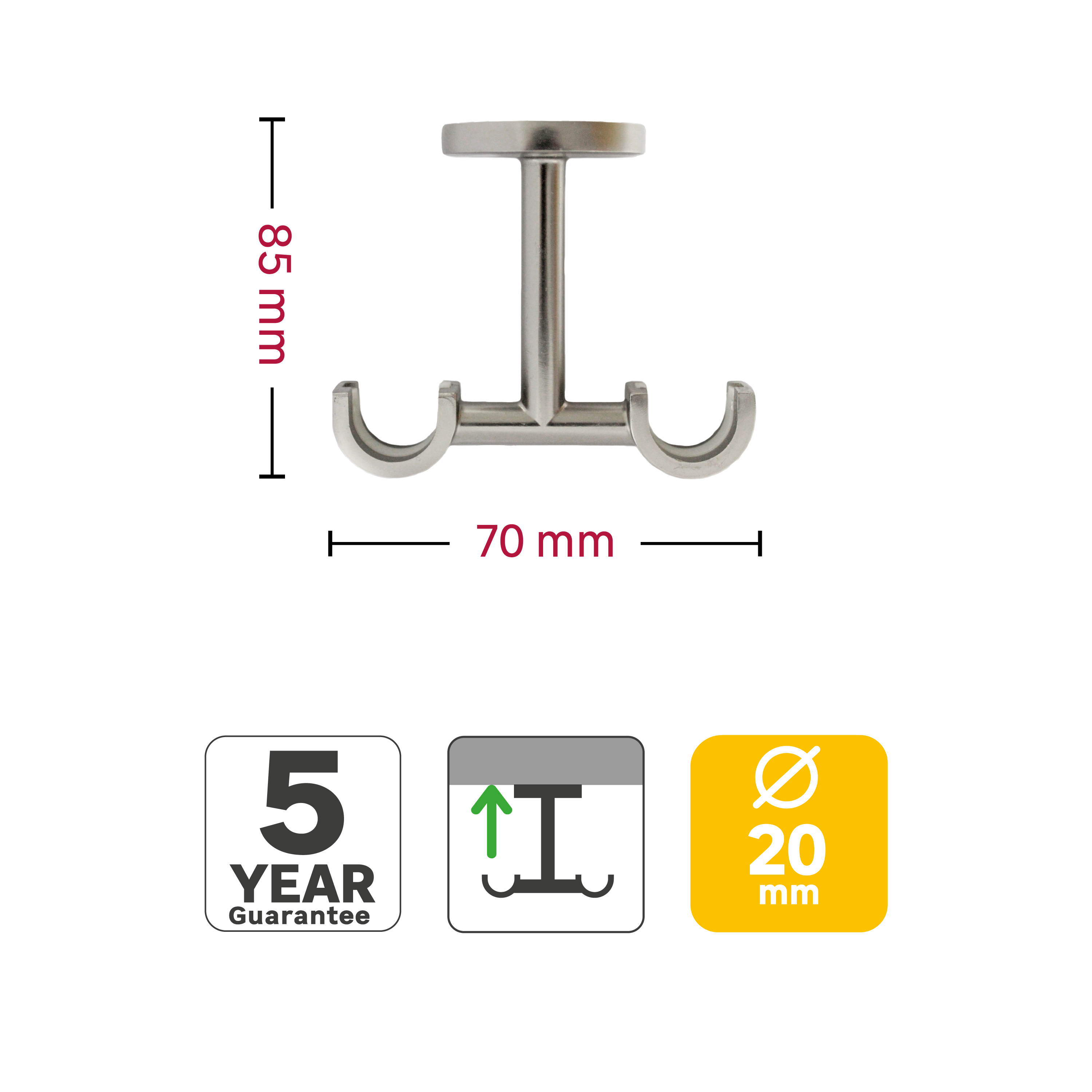 Suporte INSPIRE easyfix duplo teto d20cm cromado mate - 3