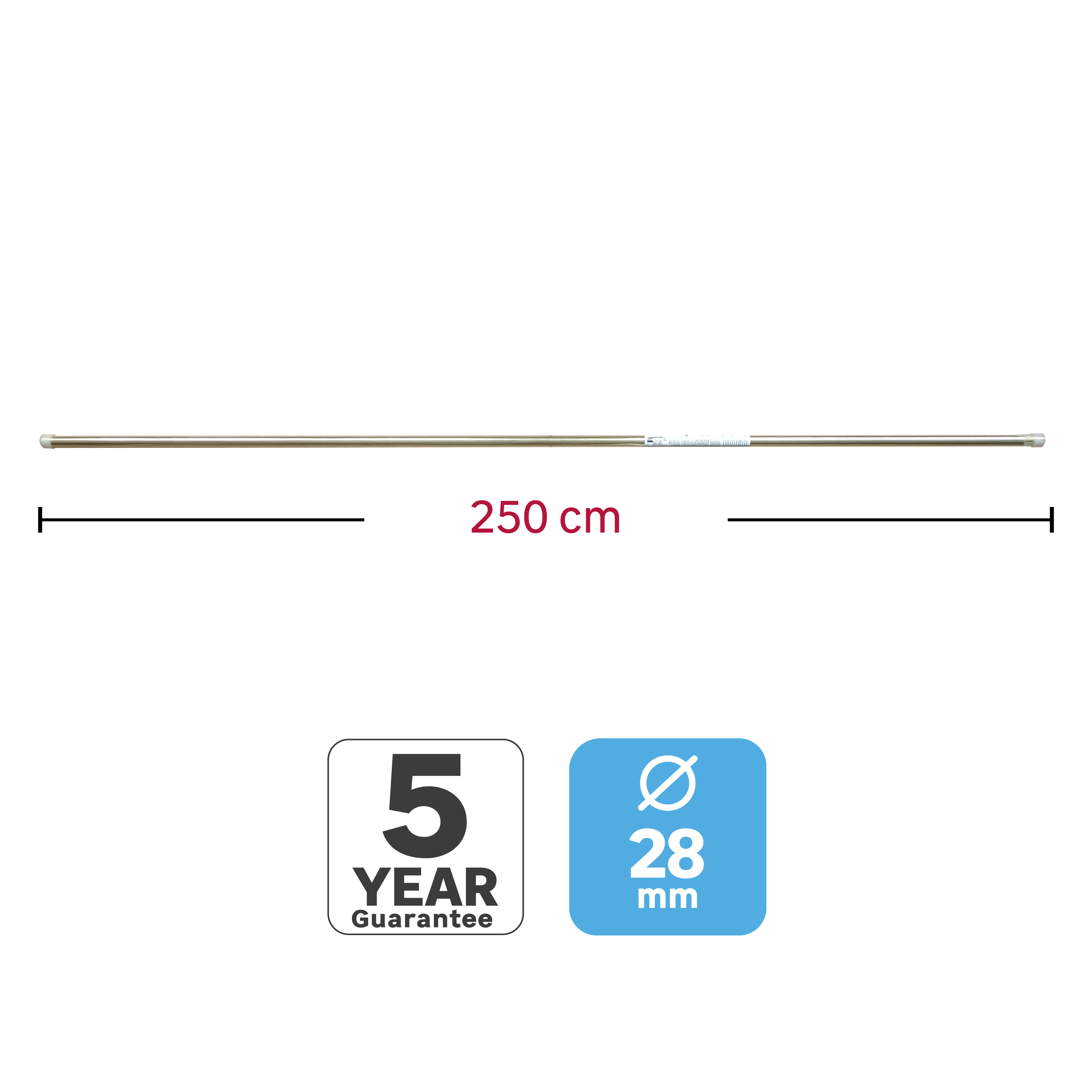 Varão Inspire easyfix metal d28cm 2.50m cromado mate - 4