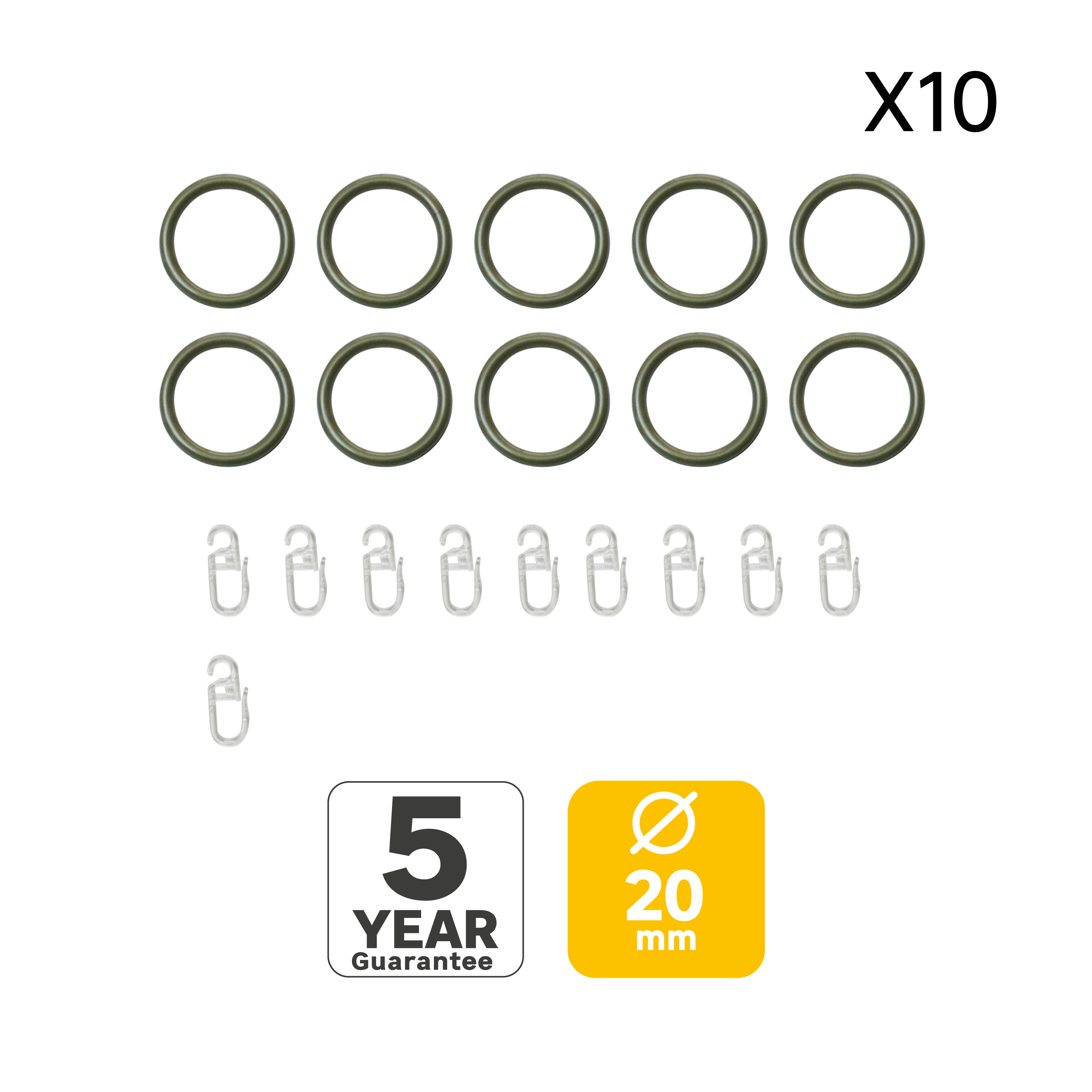 10 Anillas para barra de cortina 16 mm redondas polipropileno INSPIRE oro barnizado con gancho y anillo silencioso - 2