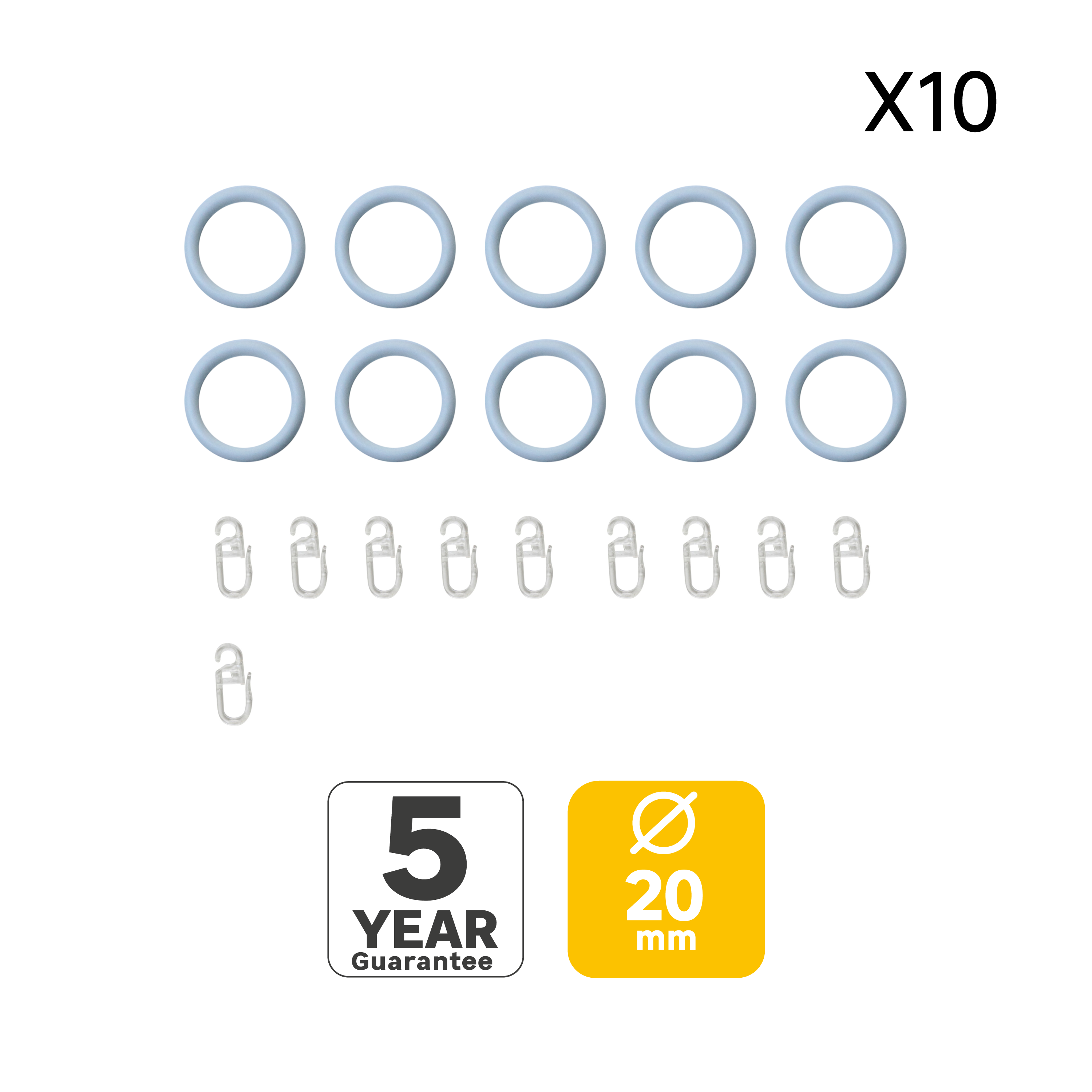 1 Anilla para barra de cortina 16 mm redonda polipropileno INSPIRE blanco barnizado con gancho y anillo silencioso - 2