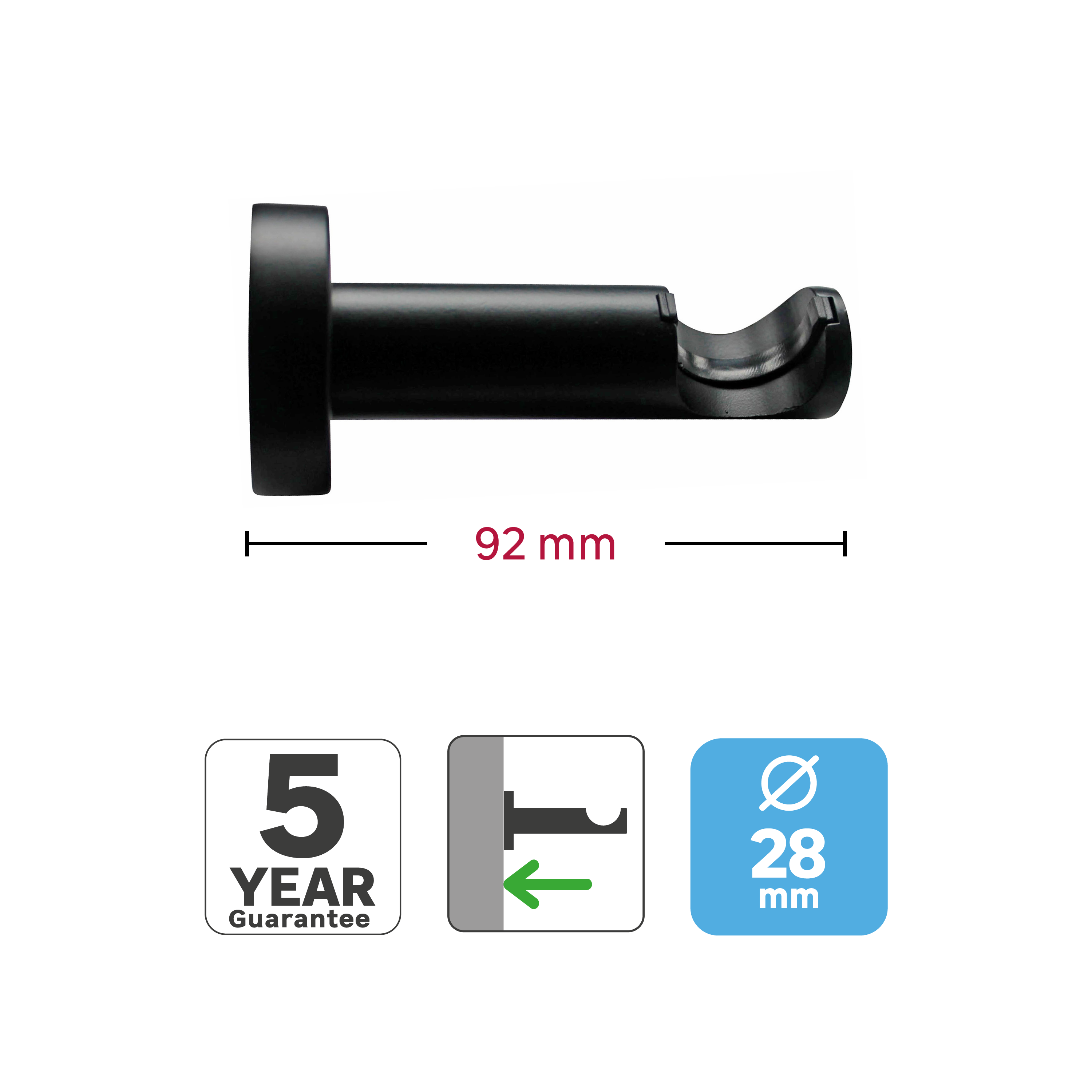 1 Soporte a pared para barra diámetro 28 mm Design INSPIRE Aluminio negro mate pintado fijo 9.2 cm - 3