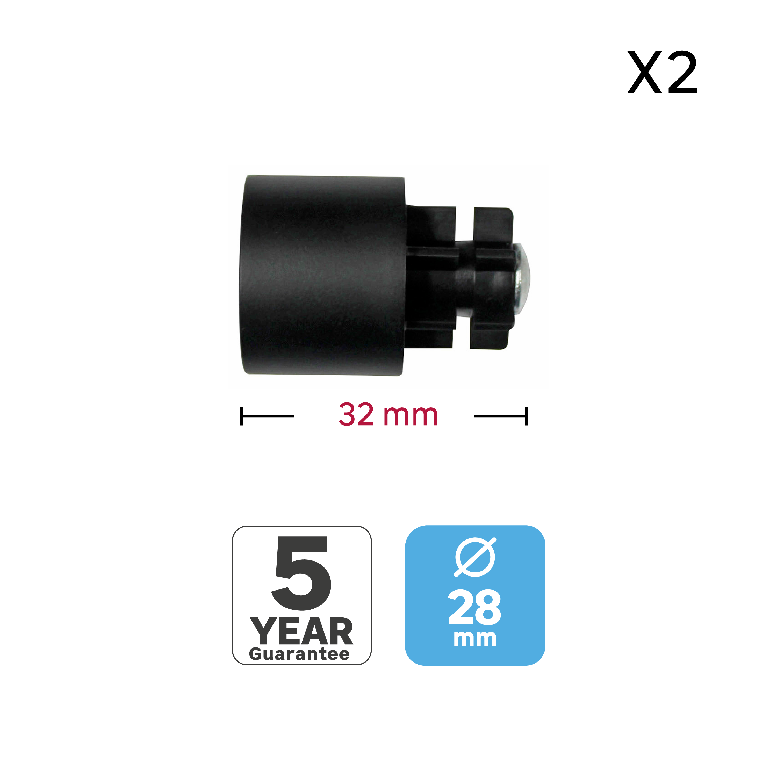2 terminais para varão de cortina D28mm alumínio Graph preto mate Inspire preto - 5
