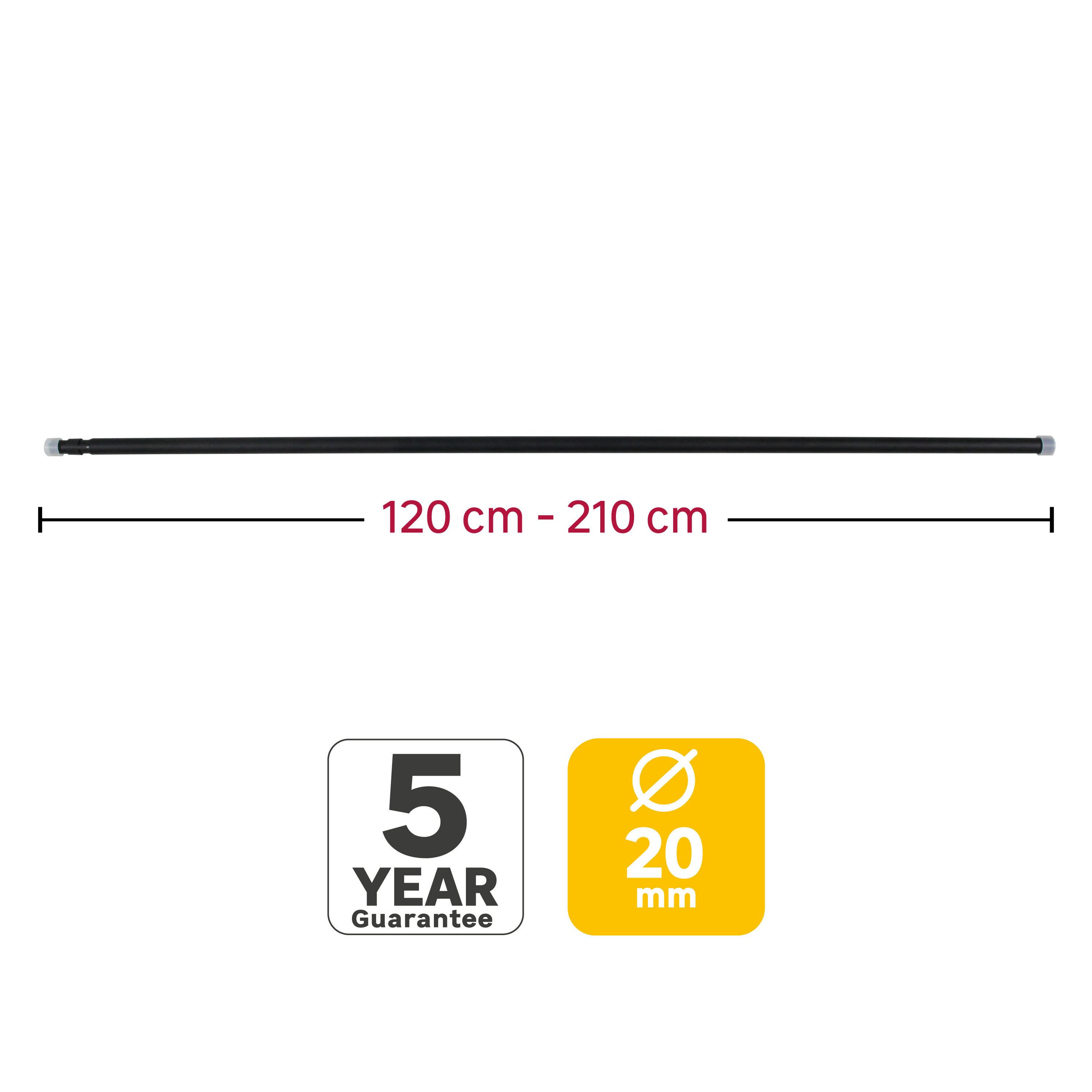 Barra para cortina acero mate Design INSPIRE diámetro 20 mm extensible 120-210 cm - 3