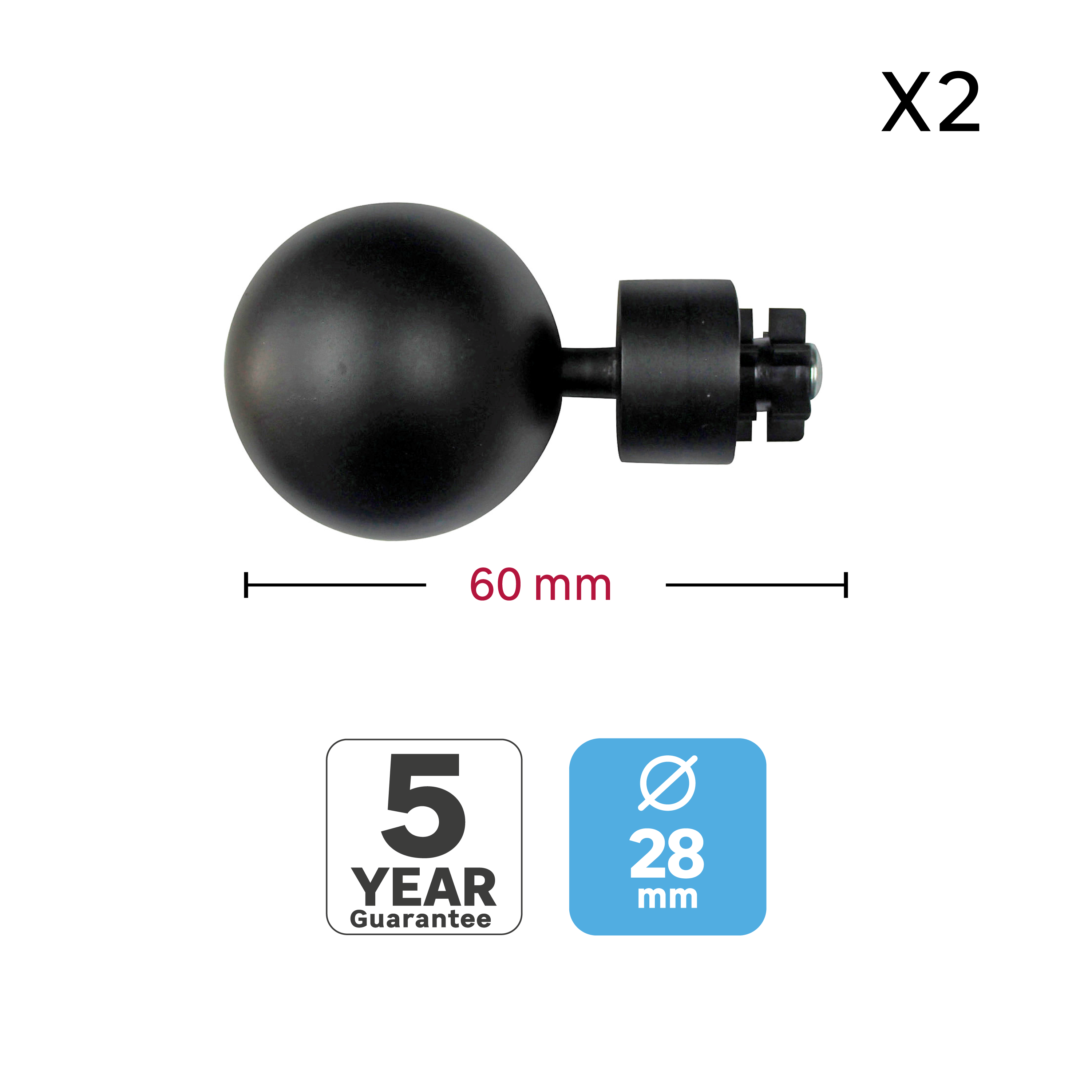 2 Terminales para barra de cortina Graph bola Design INSPIRE acero negro mate para barra diámetro 28 mm - 3