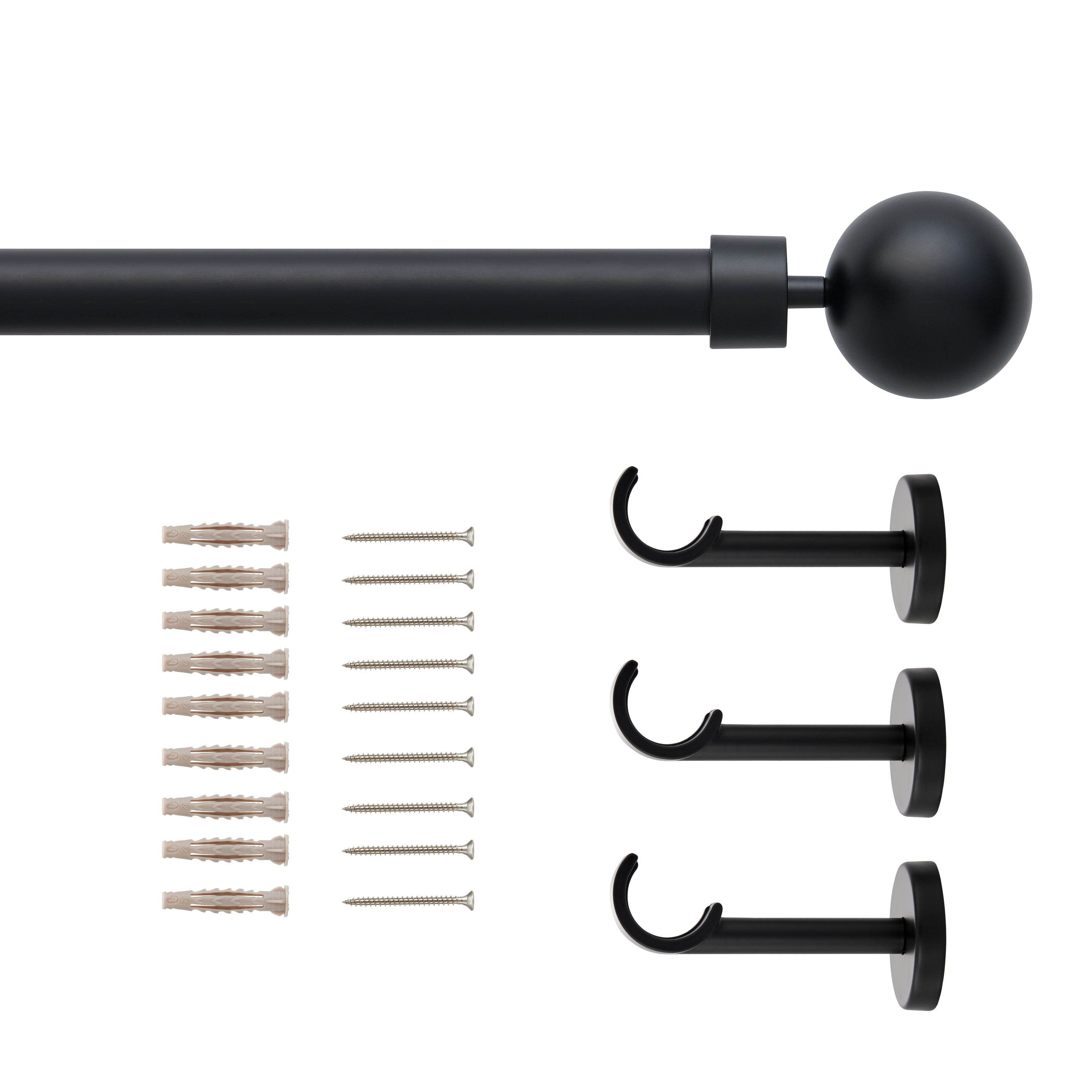 Kit de tringle à rideaux noir Ball, L.210 - 385.0 cm, diam.28.0 mm, INSPIRE - 2