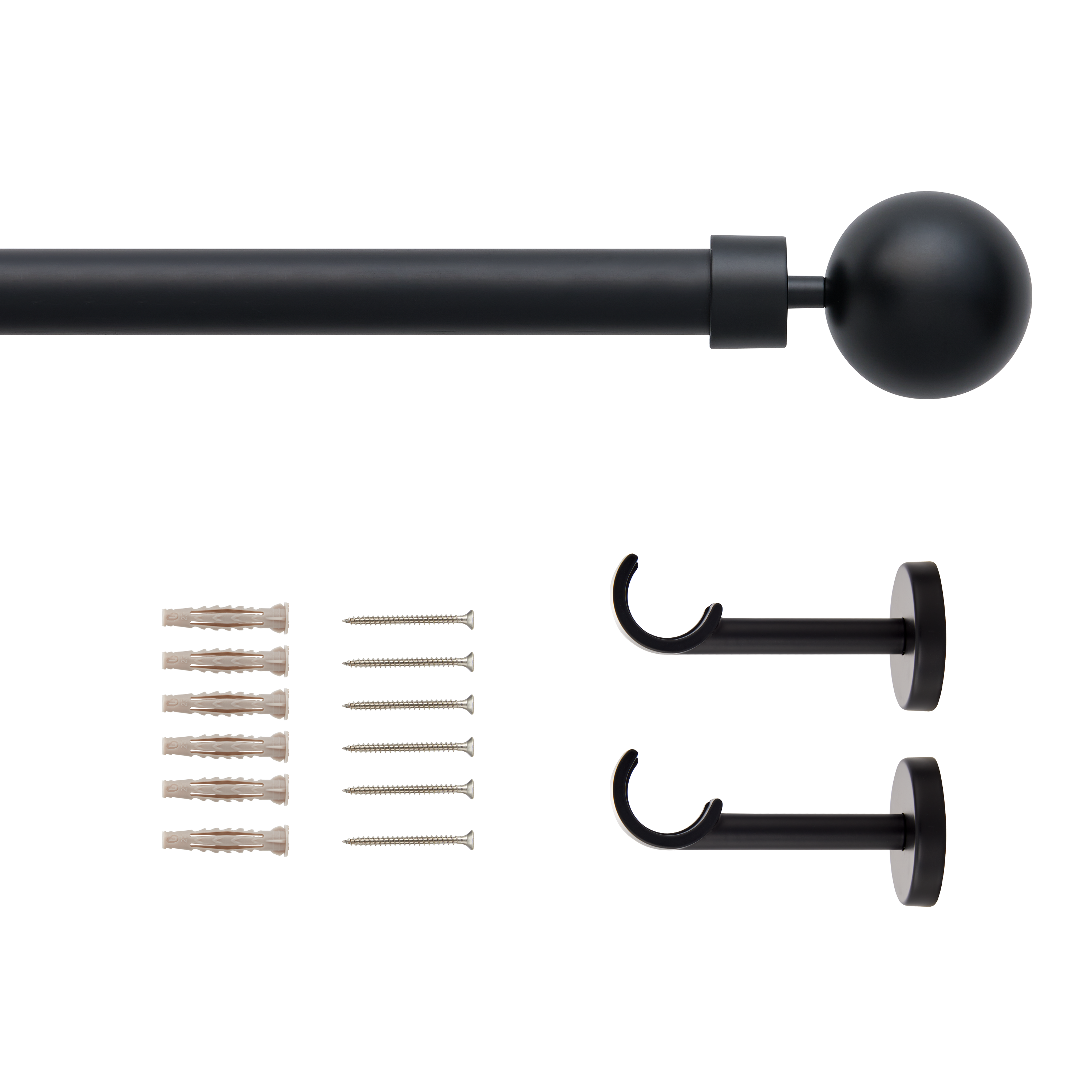 Kit de tringle à rideaux noir Ball, L.120 - 210.0 cm, diam.28.0 mm, INSPIRE - 2