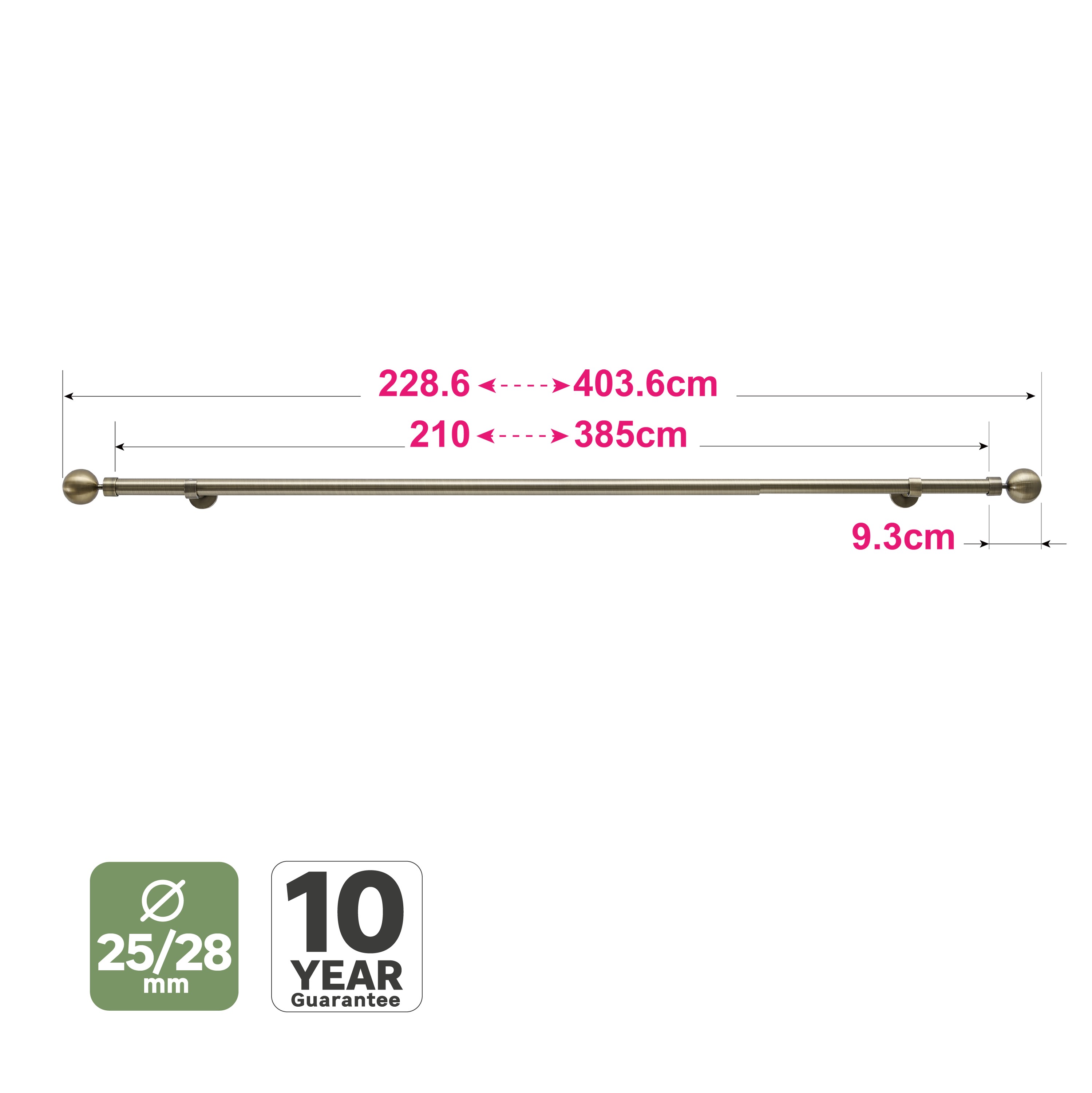Kit de varões extensível alumínio 28mm dourado - 7