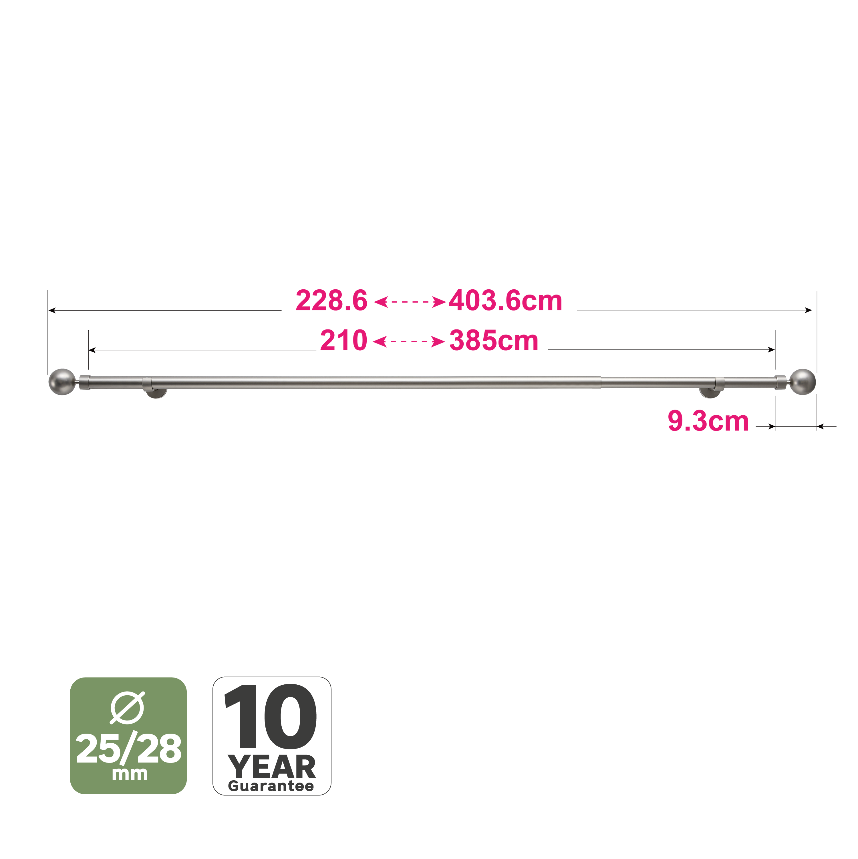 Kit de varões extensível alumínio 28mm cinza - 7