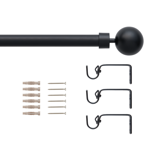 Kit 1 barra para cortina acero negro mate a pared Ball INSPIRE diámetro 19 mm extensible 210-385 cm