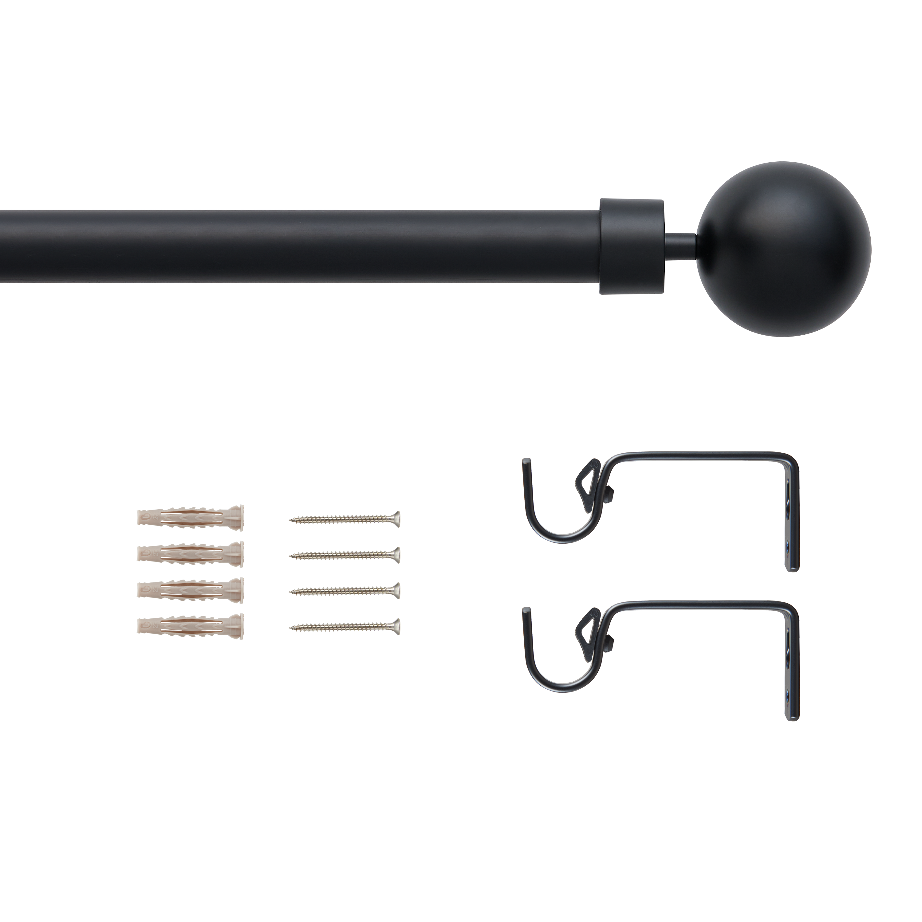 Kit de tringle à rideaux noir Ball, L.120 - 210.0 cm, diam.19.0 mm, INSPIRE - 2