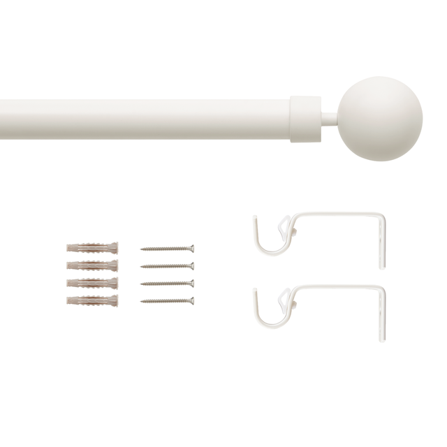 Kit 1 barra para cortina acero blanco mate a pared Ball INSPIRE diámetro 19 mm extensible 200-210 cm