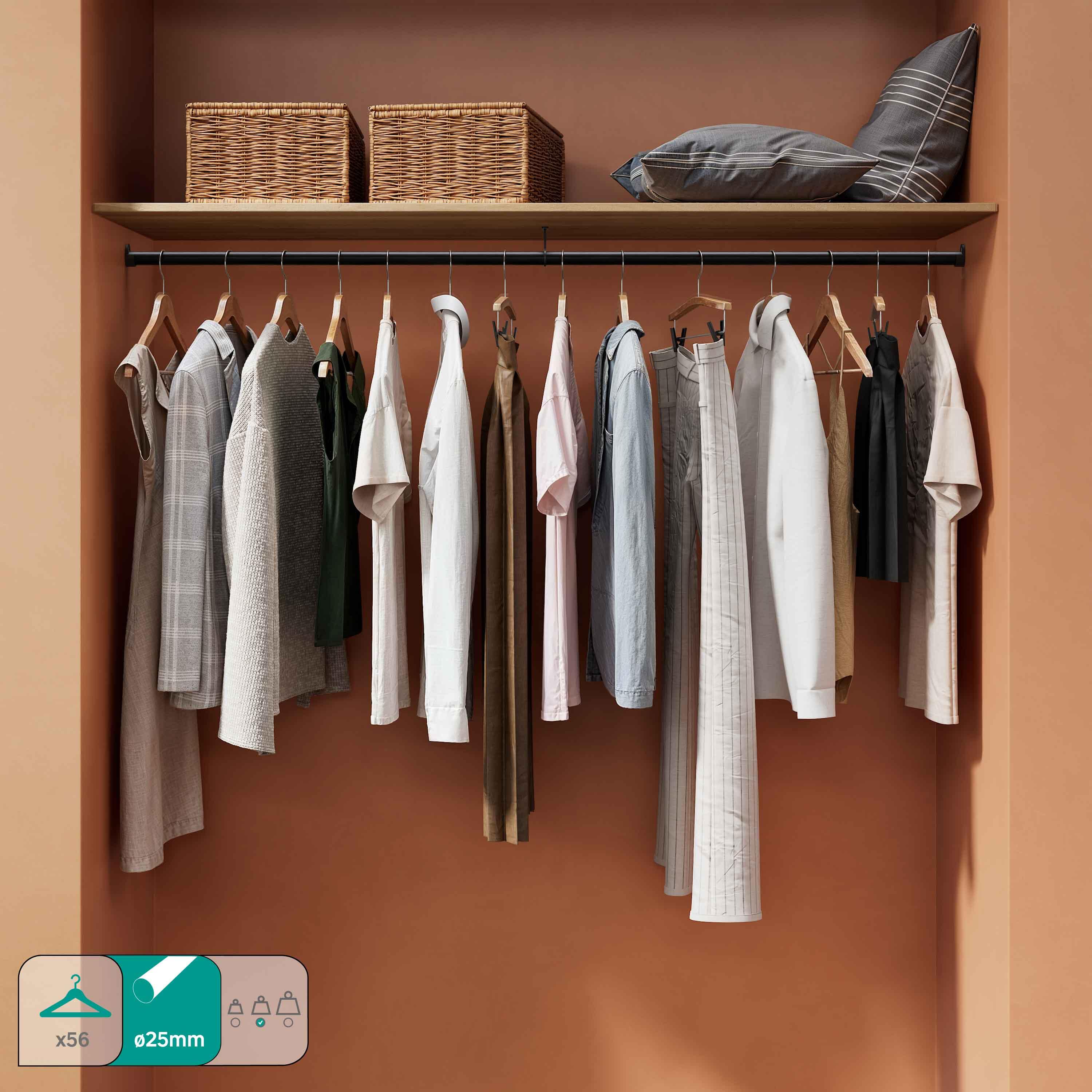 Barre de penderie fixe ronde noir 1.5M x D25mm SPACEO - 3