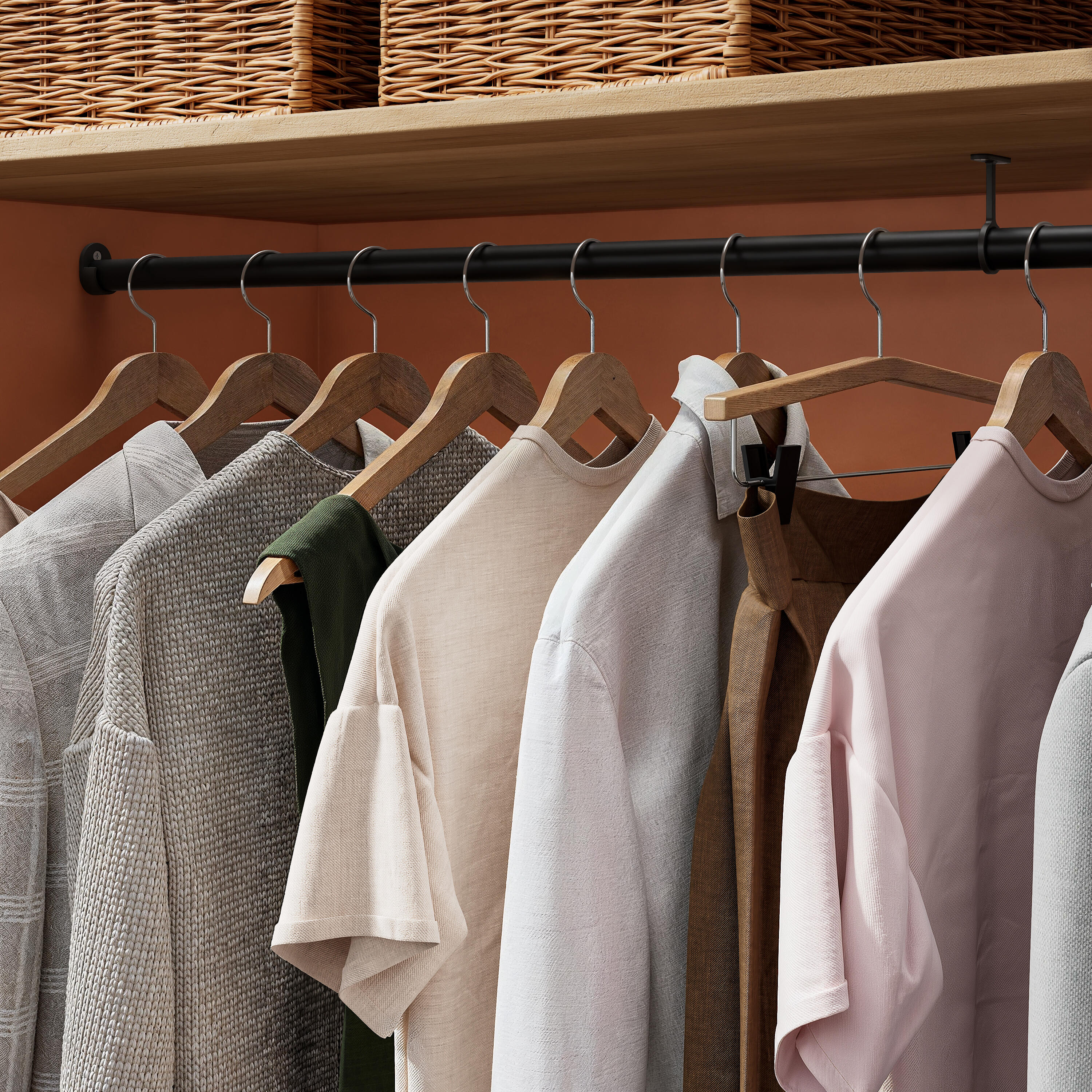 Barre de penderie fixe ronde noir 1.5M x D25mm SPACEO - 2