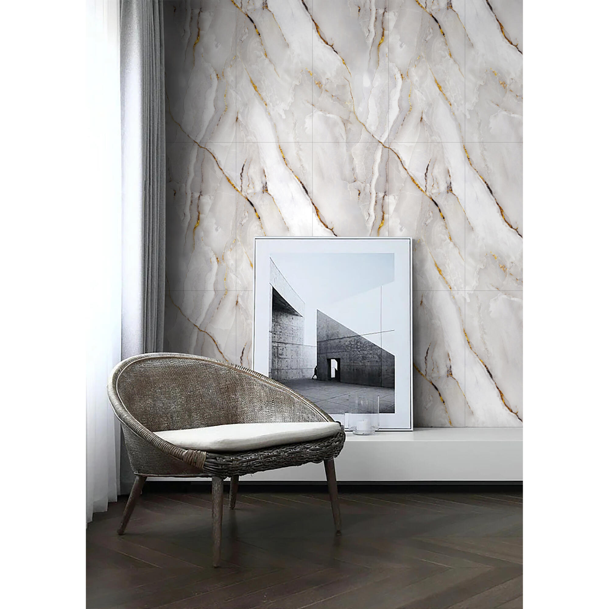Set 6 panouri decorative autoadezive pentru perete, model Marble Zebrino, 60 x 30 cm 6buc