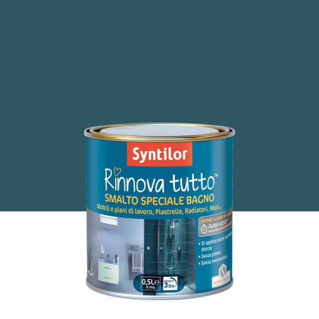 Smalto da interno per piastrelle, SYNTILOR Rinnova tutto bagno blu profondo satinato, 0.5 L