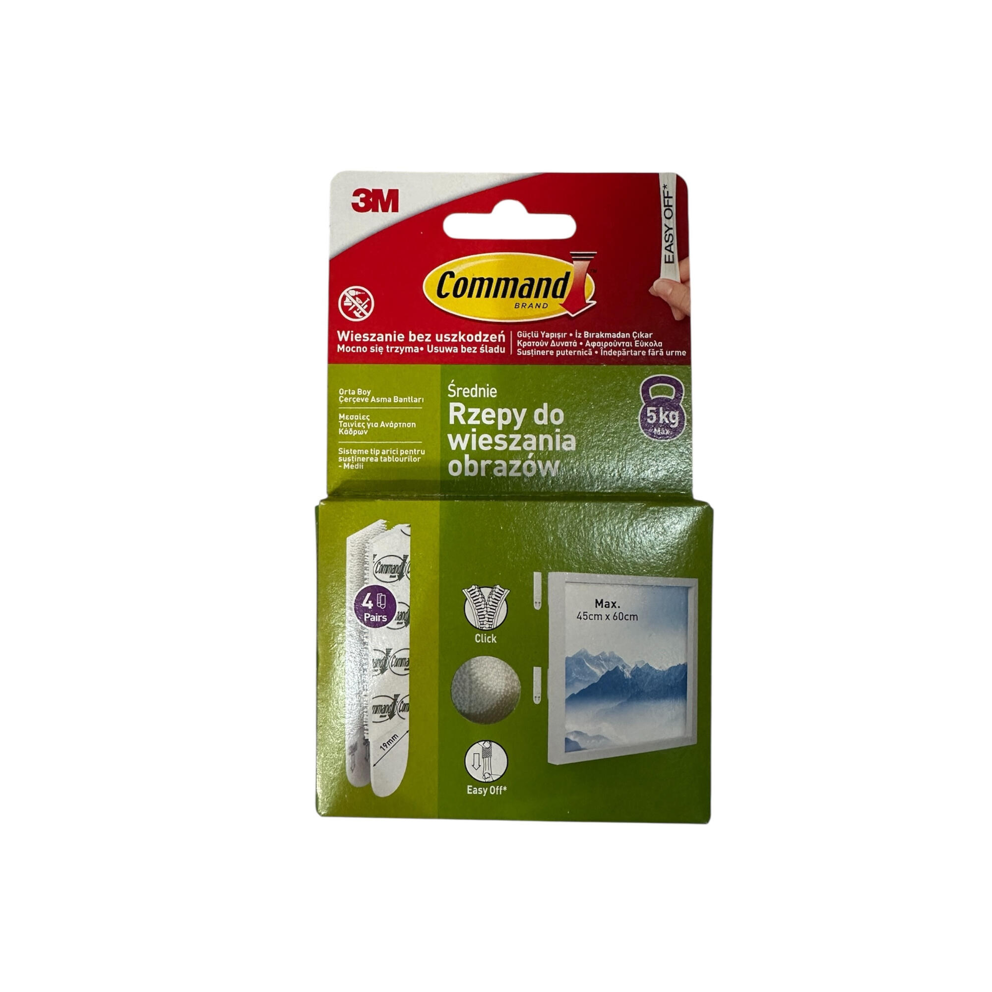 Banda velcro 3M Command, pentru tablouri medii, max 5 kg, alb (set 4 buc)
