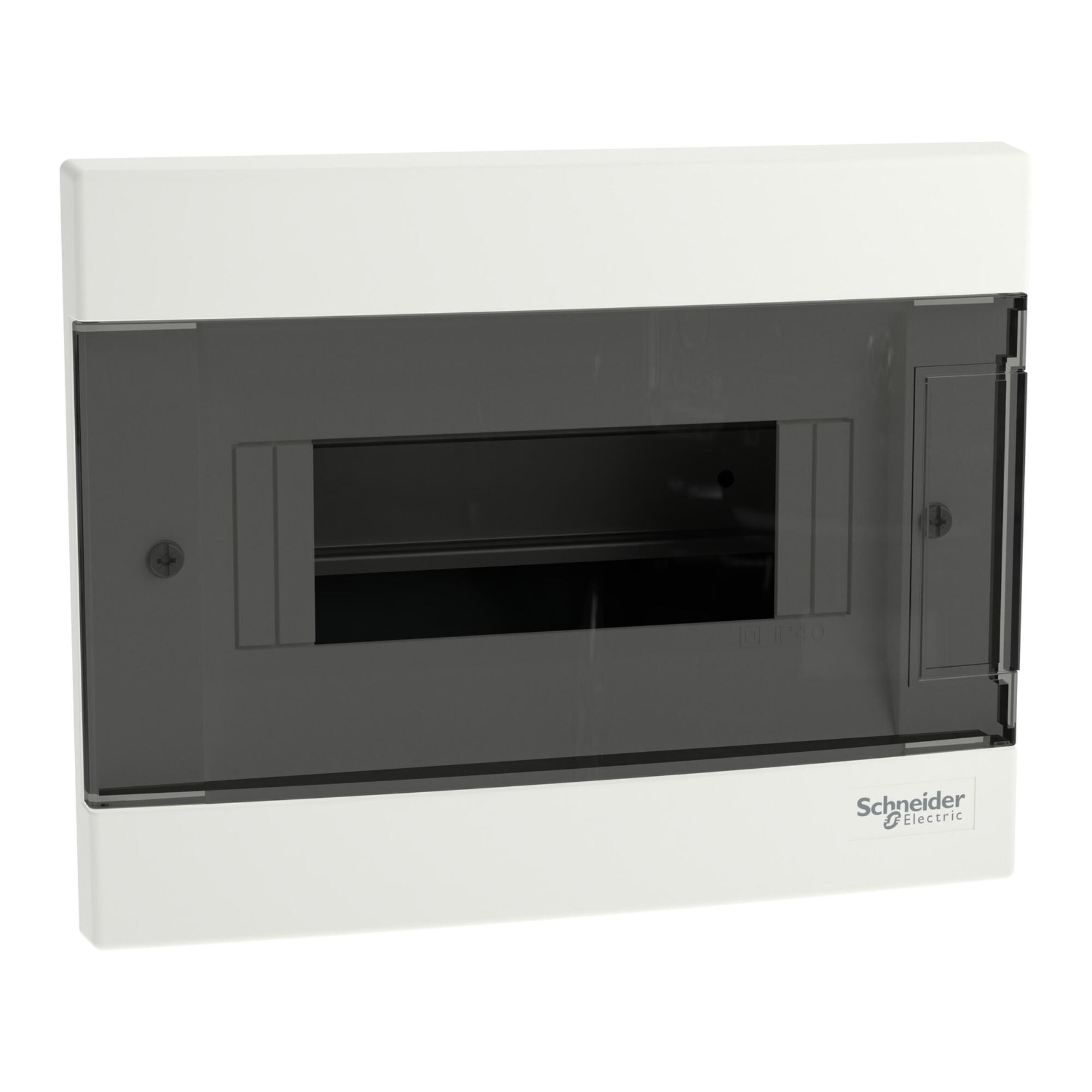 Cofret Easy9 cu montaj incastrat, 8 module, usa fumurie, 2 blocuri terminale