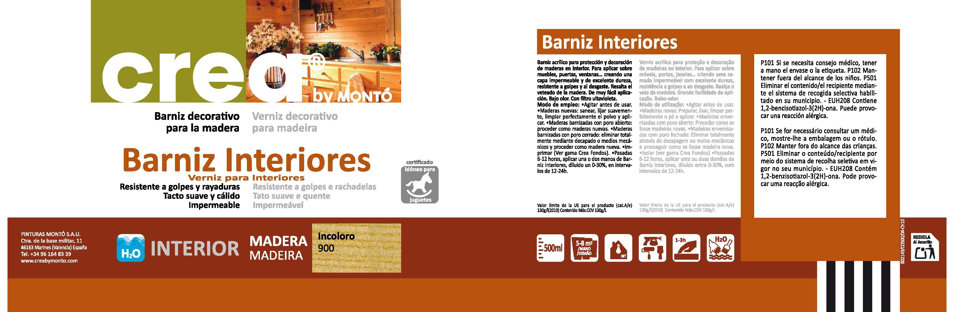 Barniz de madera interior MONTÓ incoloro, acabado brillante para mobiliario y puertas en gel de 500 ml. Base agua. - 4