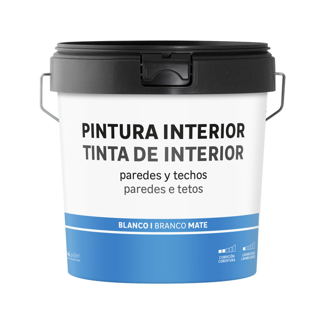 Pintura de interior color blanco mate 4L para paredes y techos