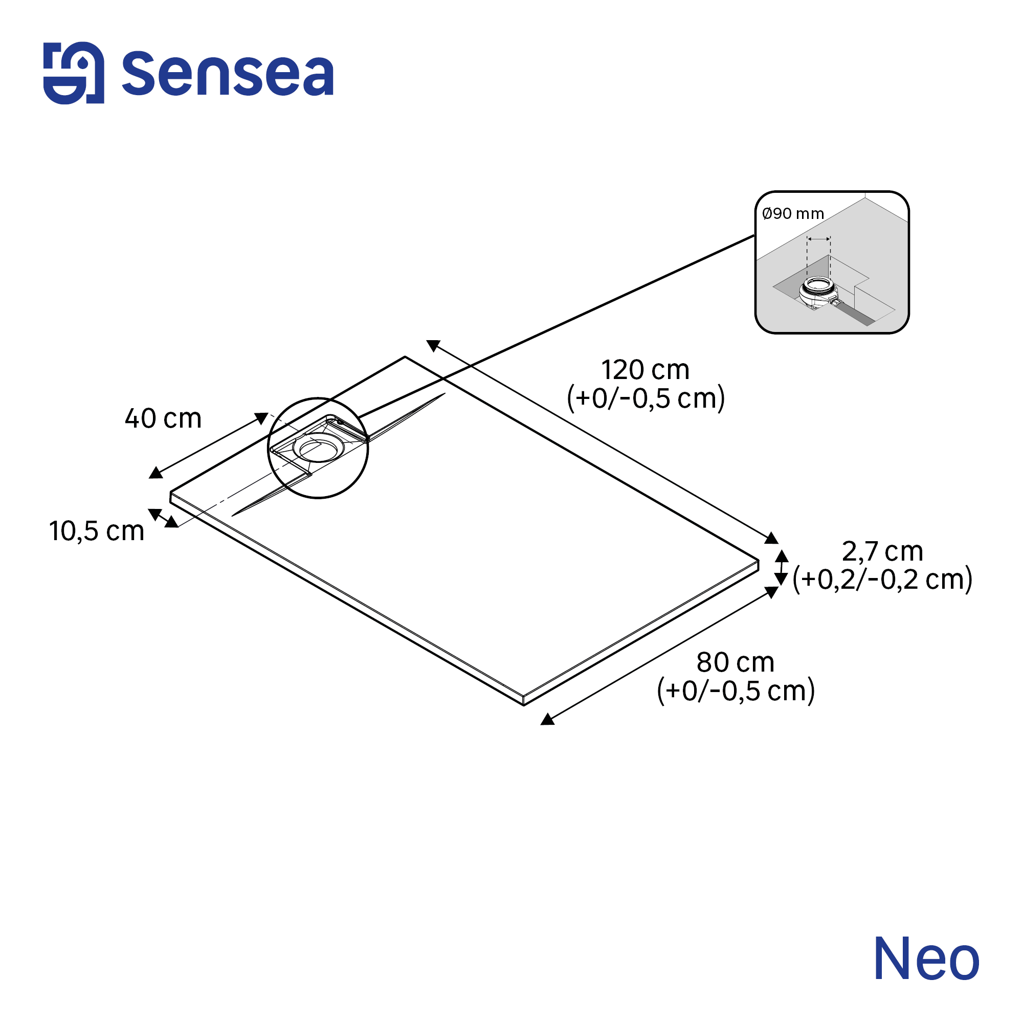 Base de duche 120x80 cm preto mate Sensea Neo - 7