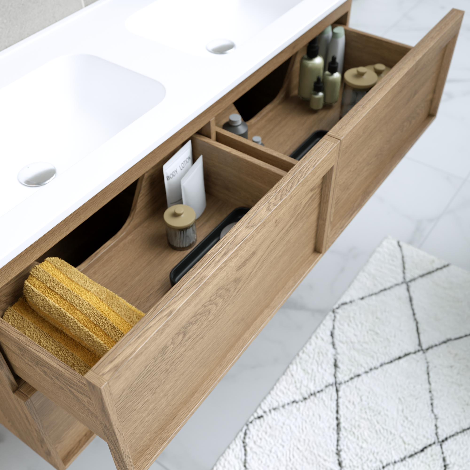 Meuble sous-vasque 4t L.120cm x H.60cm x P.45.7cm plaqué chêne naturel Scala - 9