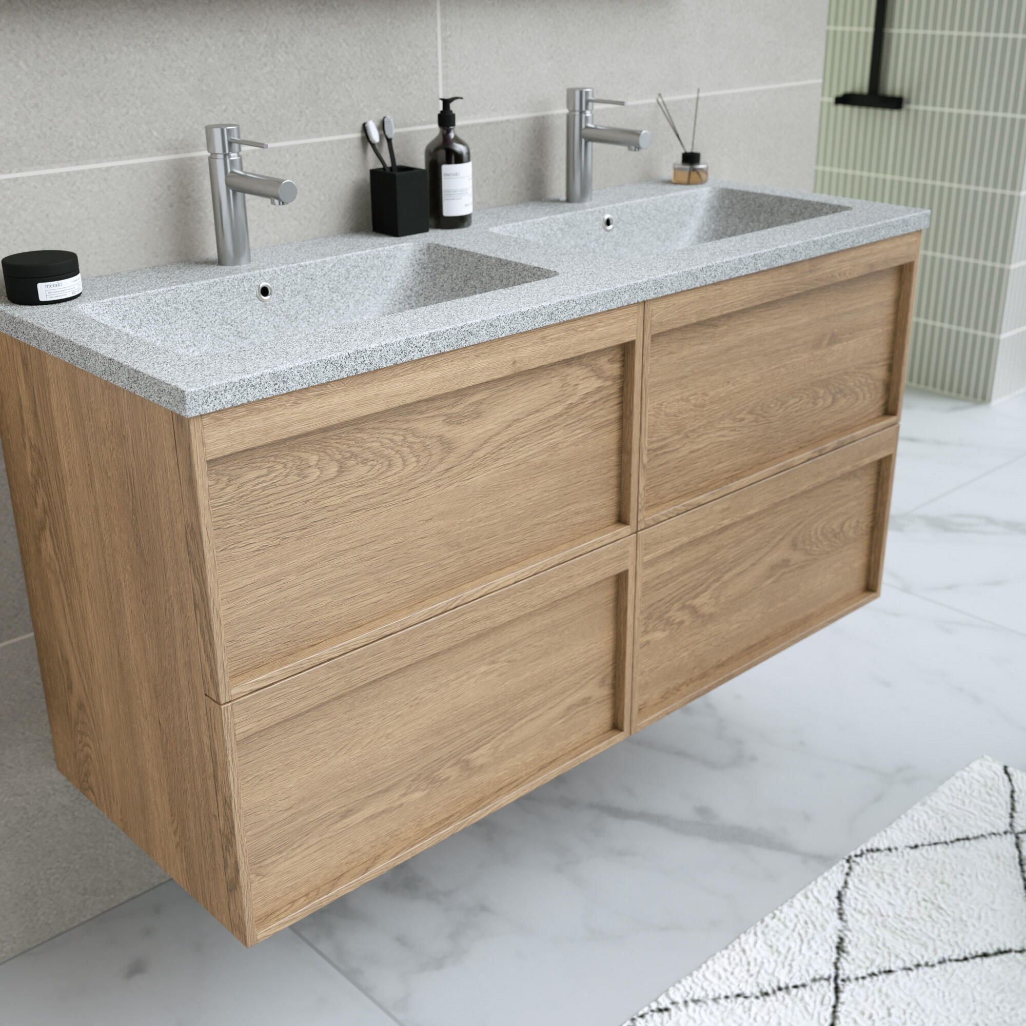 Meuble sous-vasque 4t L.120cm x H.60cm x P.45.7cm plaqué chêne naturel Scala - 4