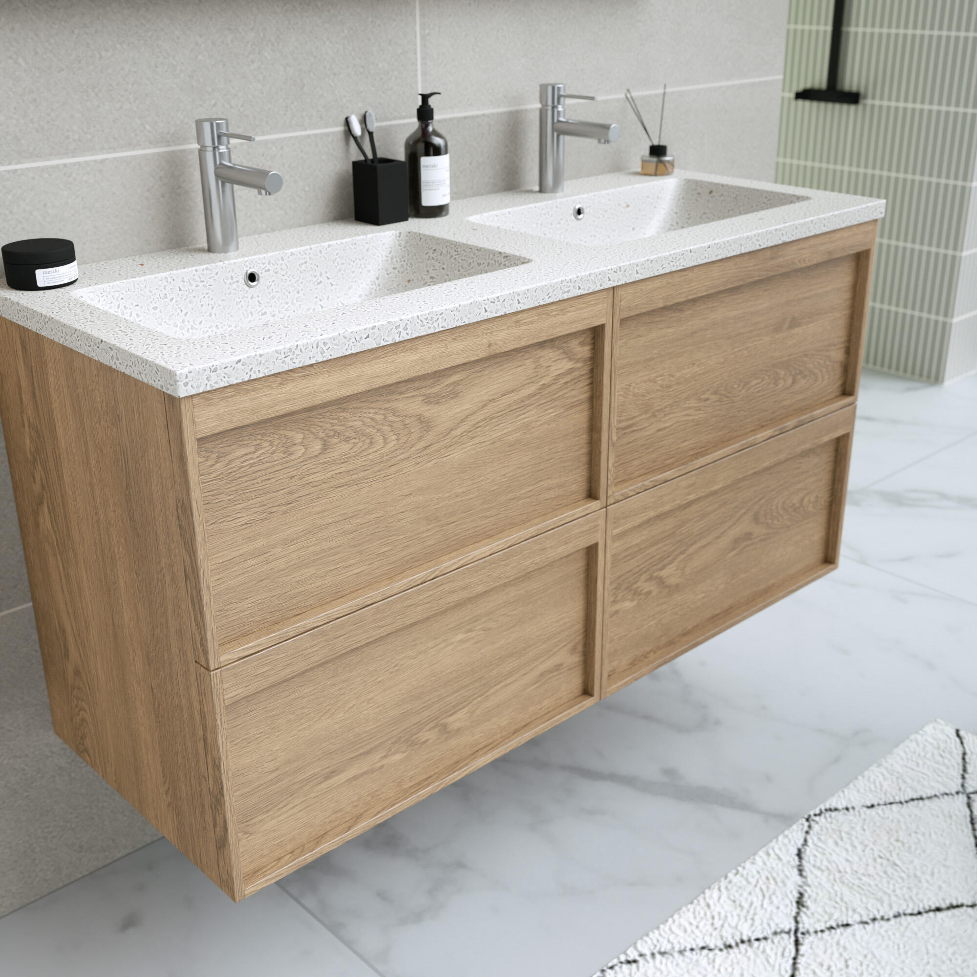 Meuble sous-vasque 4t L.120cm x H.60cm x P.45.7cm plaqué chêne naturel Scala - 3