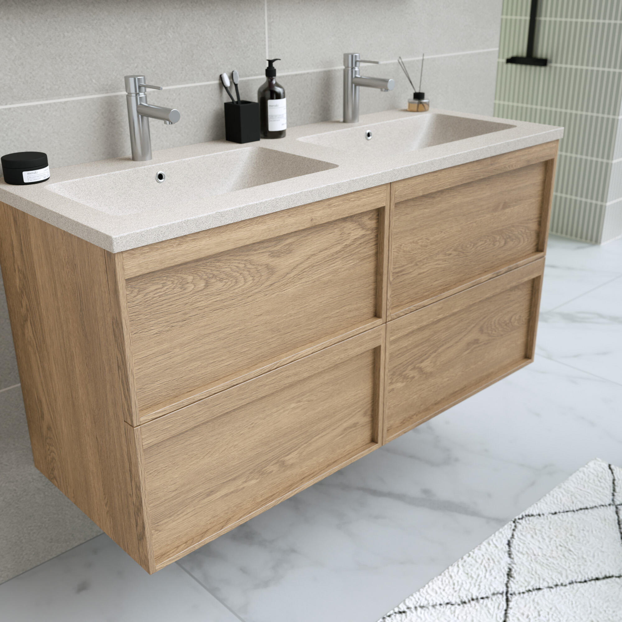 Meuble sous-vasque 4t L.120cm x H.60cm x P.45.7cm plaqué chêne naturel Scala - 2