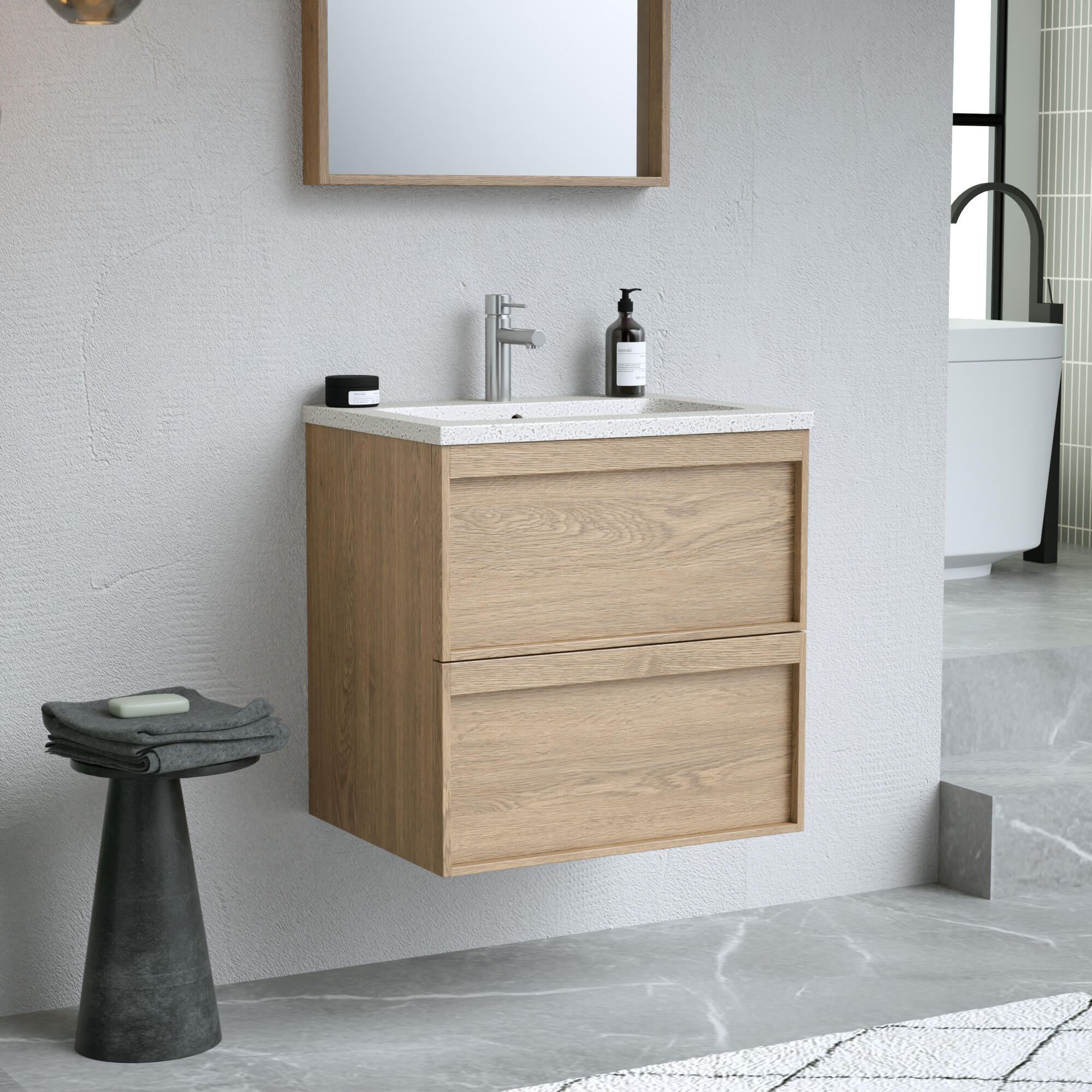 Meuble sous-vasque L.60cm x H.60cm x P.45.7cm plaqué chêne naturel Scala - 6