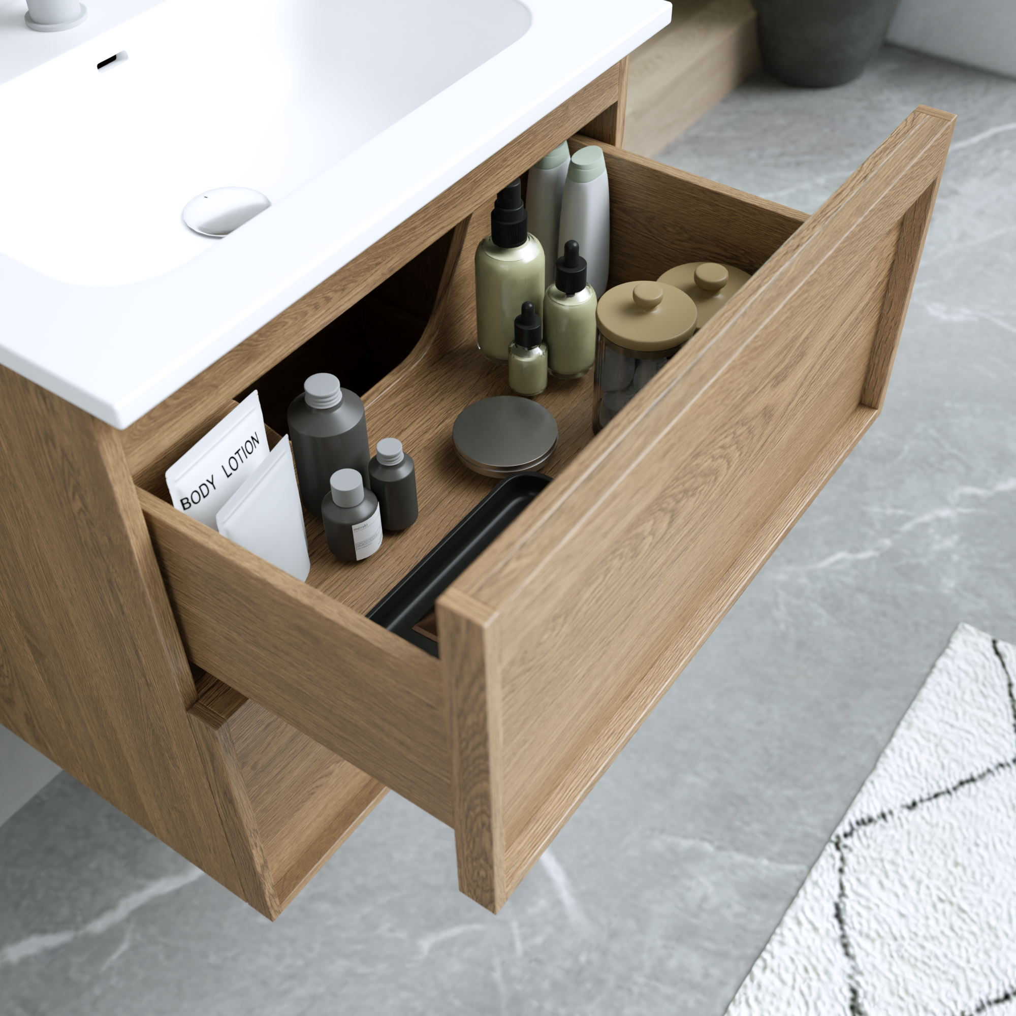 Meuble sous-vasque L.60cm x H.60cm x P.45.7cm plaqué chêne naturel Scala - 9