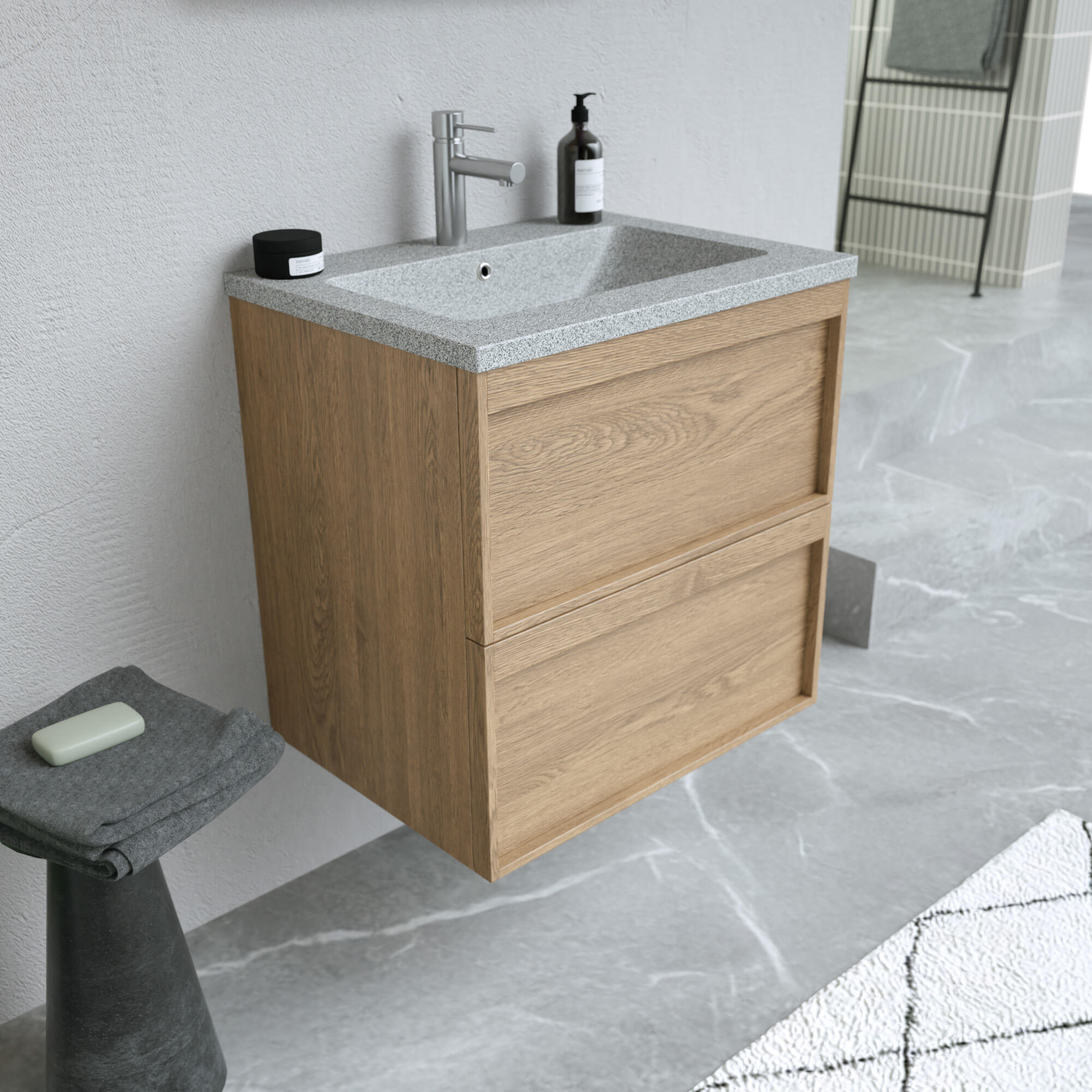 Meuble sous-vasque L.60cm x H.60cm x P.45.7cm plaqué chêne naturel Scala - 5