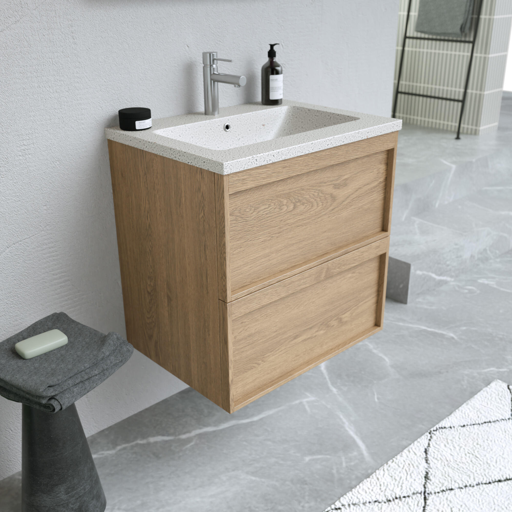 Meuble sous-vasque L.60cm x H.60cm x P.45.7cm plaqué chêne naturel Scala - 4