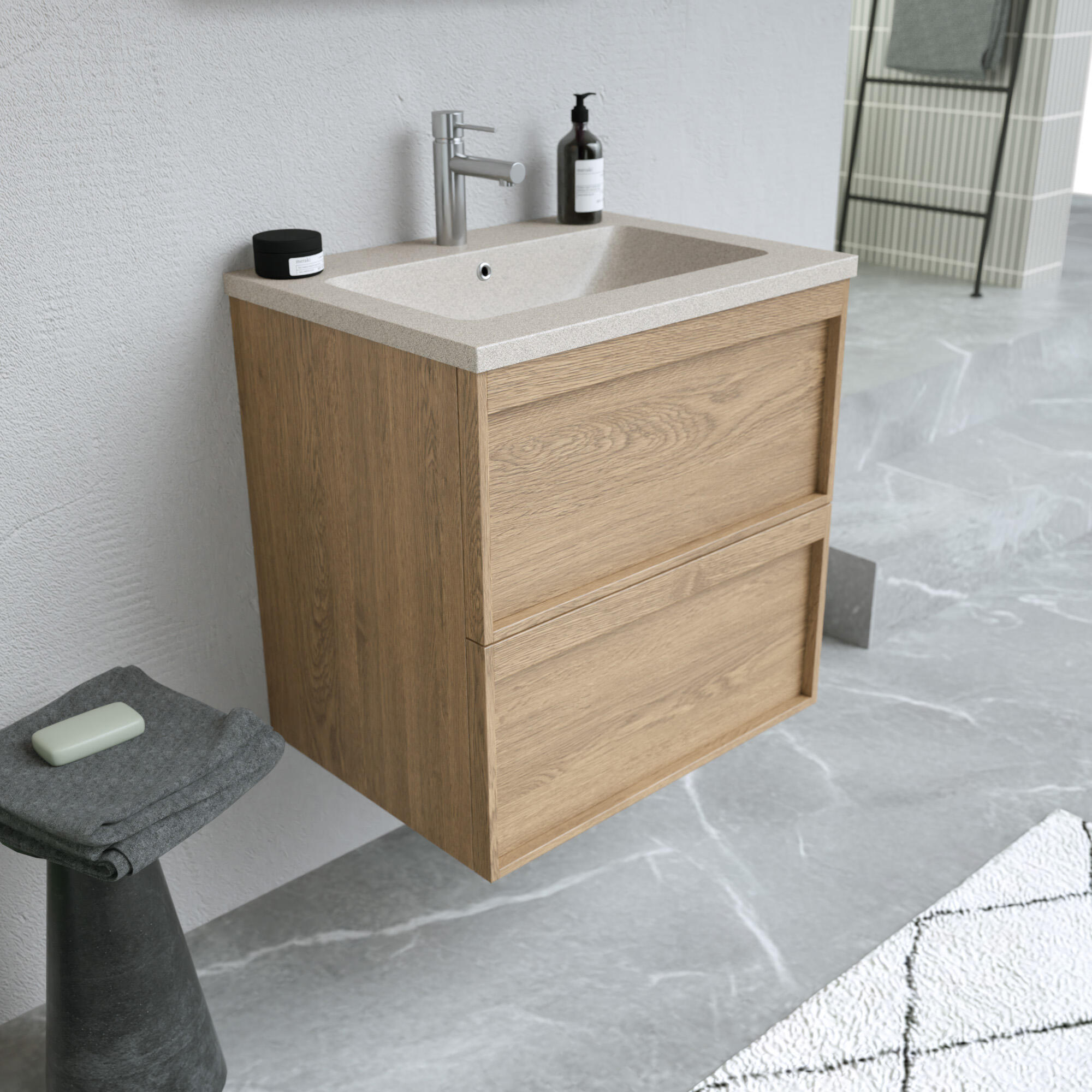 Meuble sous-vasque L.60cm x H.60cm x P.45.7cm plaqué chêne naturel Scala - 3