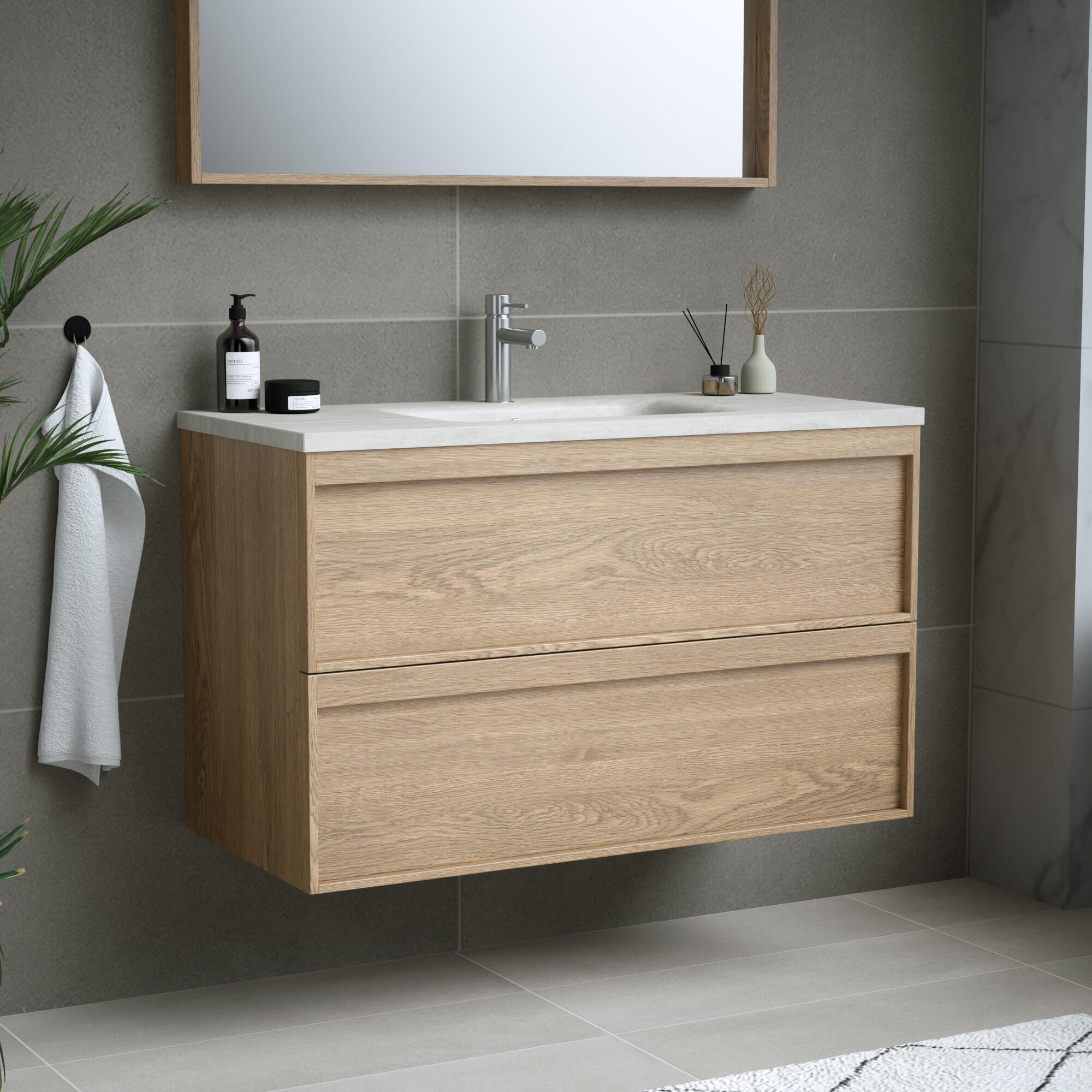 Meuble sous-vasque 2t L.100cm x H.60cm x P.45.7cm plaqué chêne naturel Scala - 5