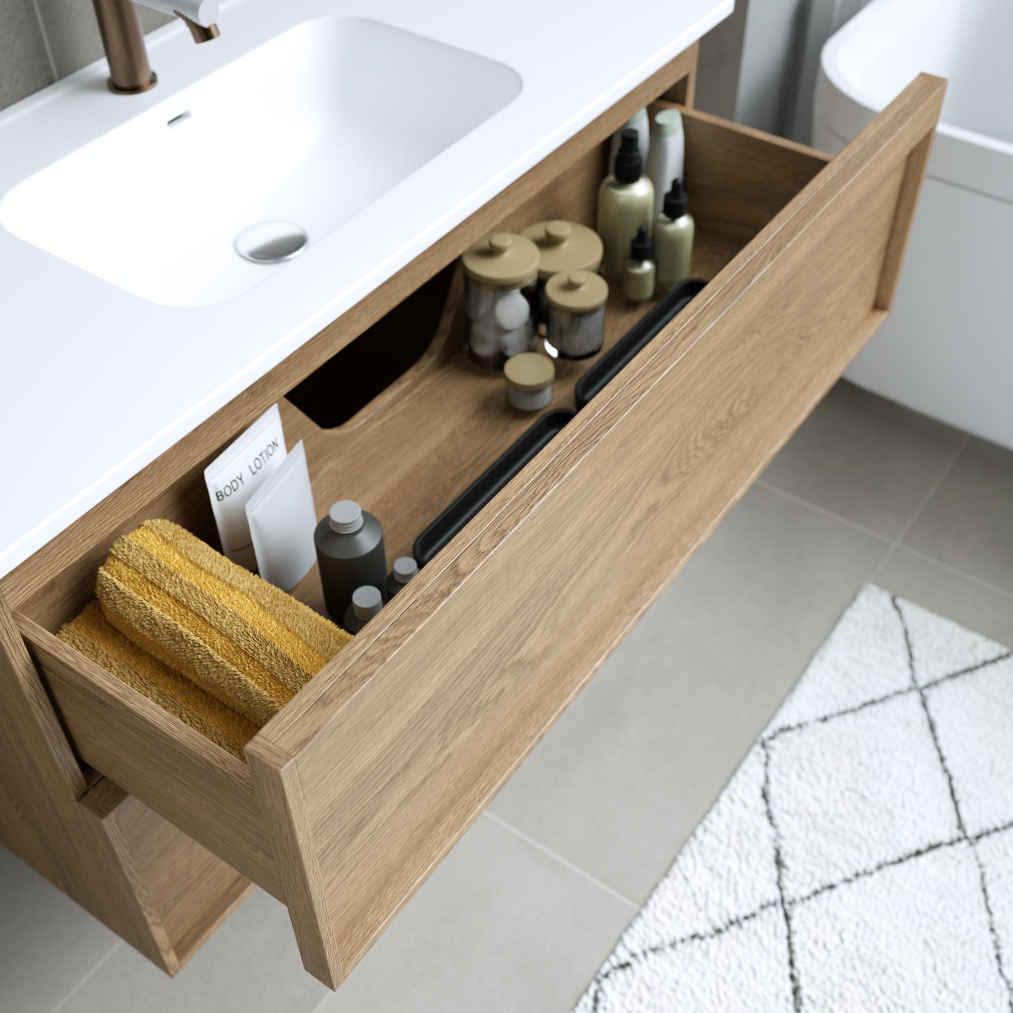 Meuble sous-vasque 2t L.100cm x H.60cm x P.45.7cm plaqué chêne naturel Scala - 9