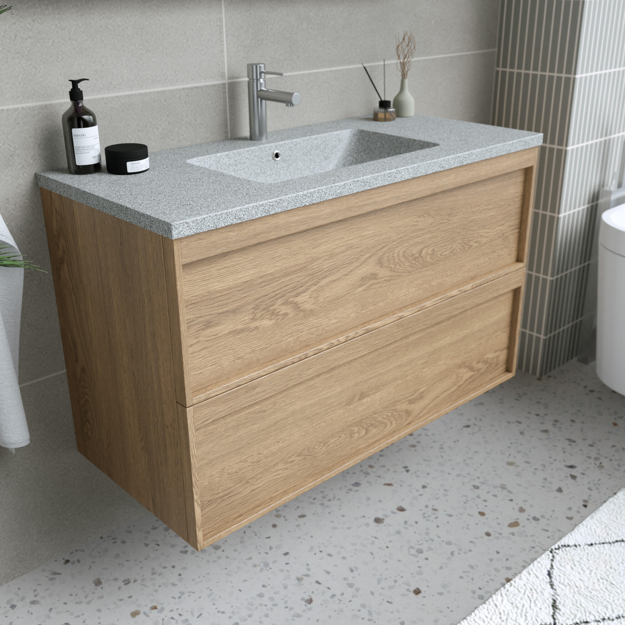 Meuble sous-vasque 2t L.100cm x H.60cm x P.45.7cm plaqué chêne naturel Scala - 4