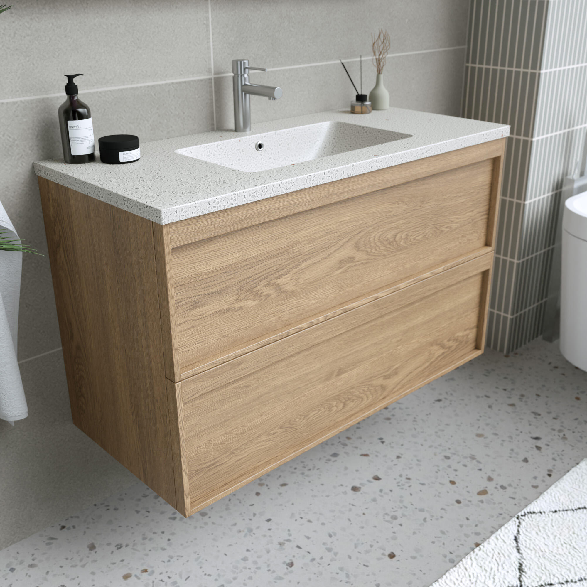 Meuble sous-vasque 2t L.100cm x H.60cm x P.45.7cm plaqué chêne naturel Scala - 3