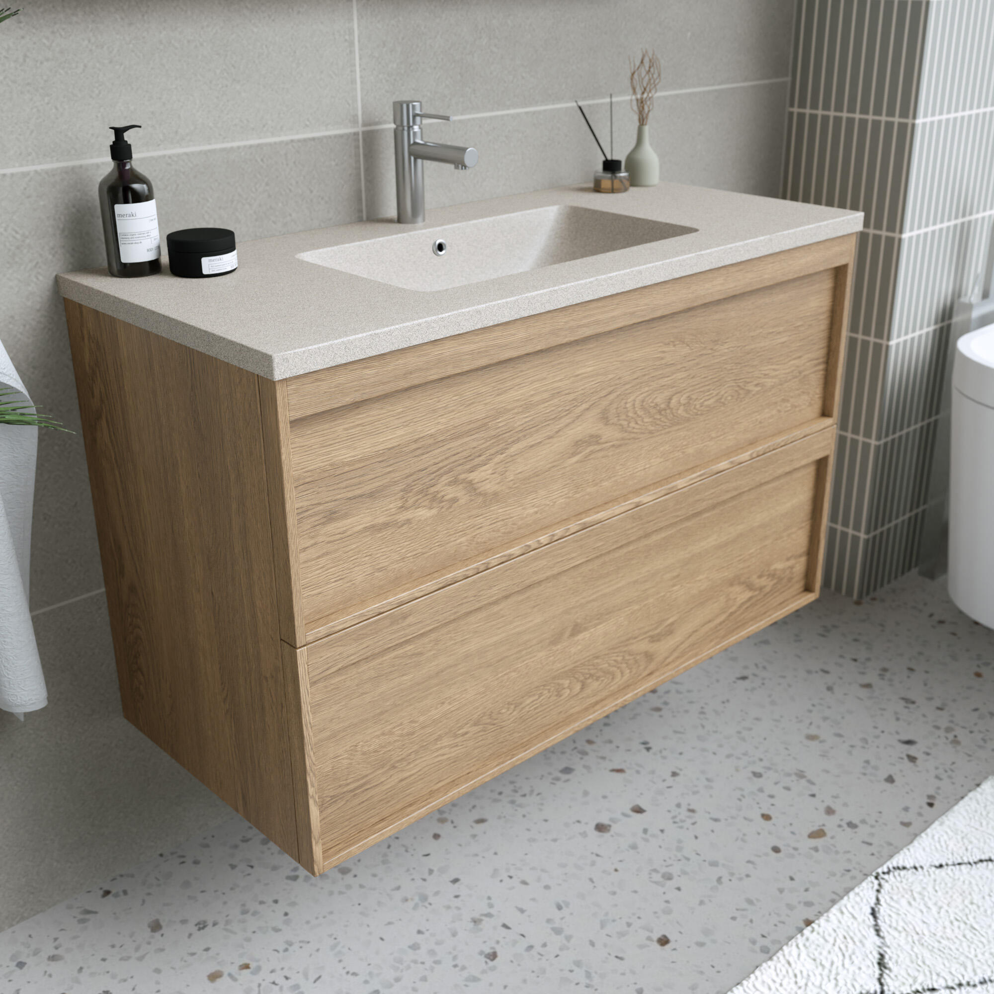 Meuble sous-vasque 2t L.100cm x H.60cm x P.45.7cm plaqué chêne naturel Scala - 2