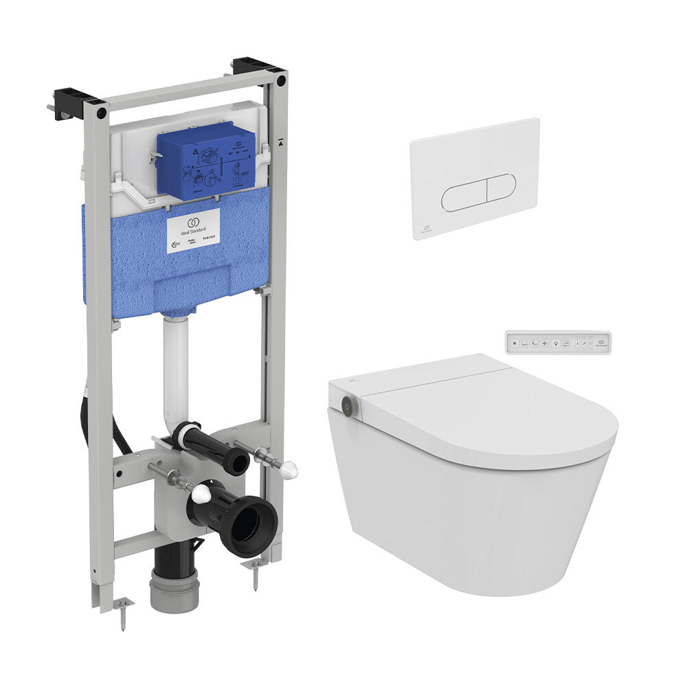 Pack wc suspendido smart ideal standard proxys con bastidor y placa blanco brillo