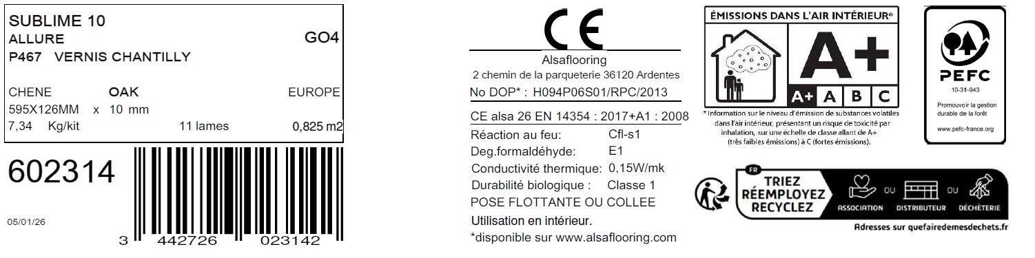 Sol plaqué chêne blond chantilly charme vitrifié bâton rompu HOMFLOR, l.12,6 cm - 5