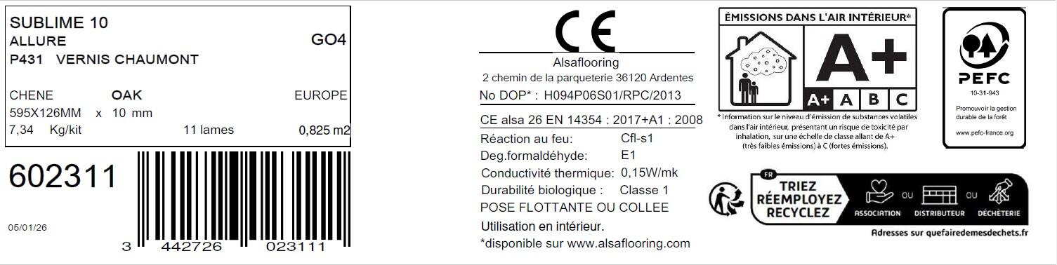 Sol plaqué chêne doré chaumont charme vitrifié bâton rompu HOMFLOR, l.12,6 cm - 5