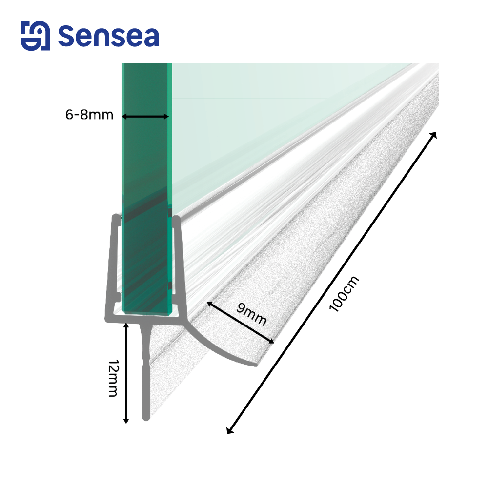 Joint d'étanchéité bas courte lèvre 12mm+déflect.10mm pr verre 6-8mm L.1m transp - 3