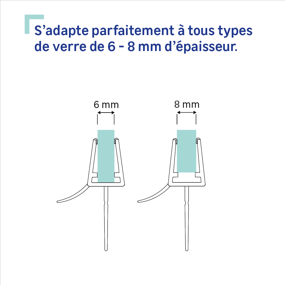 Joint d'étanchéité bas long. lèvre 20mm+déflec.10mm pr verre 6-8mm L.1m transp - 6