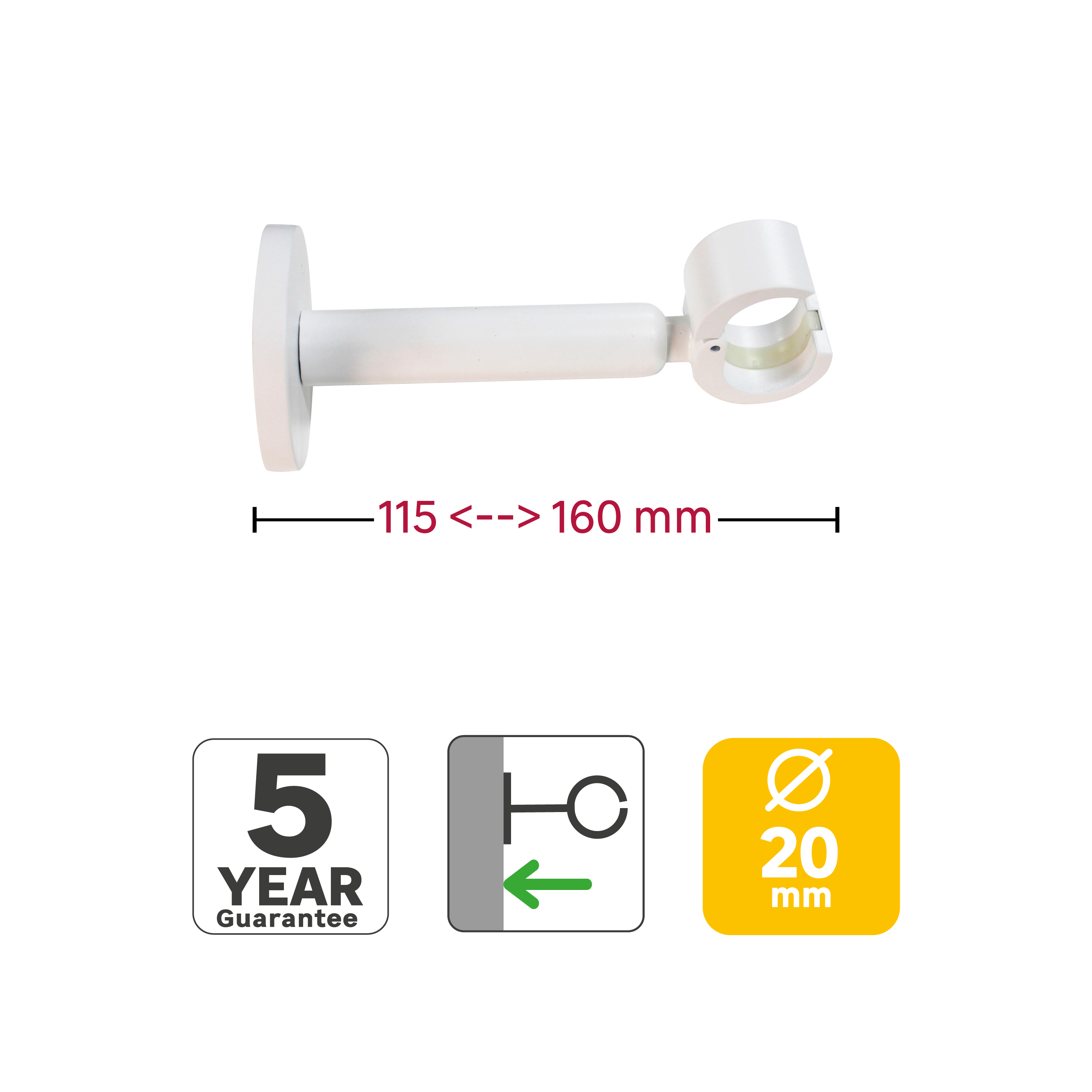 2 suportes extensíveis INSPIRE EASYFIX D20CM 11-16CM BRANCO MATE - 6