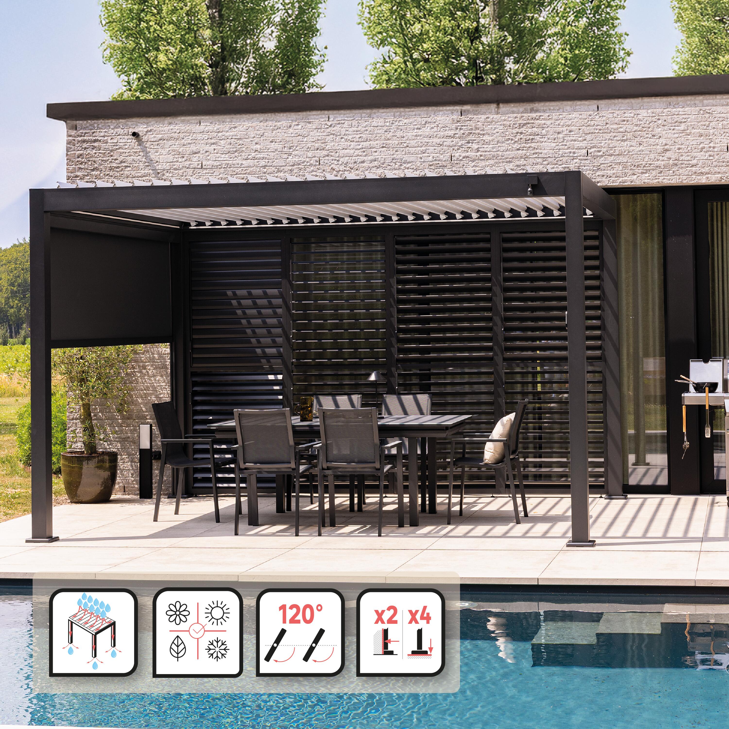 Pergola bioclimatica 3x4m motorizzata in alluminio, antracite, con illuminazione LED - Clima Astra NATERIAL - 2