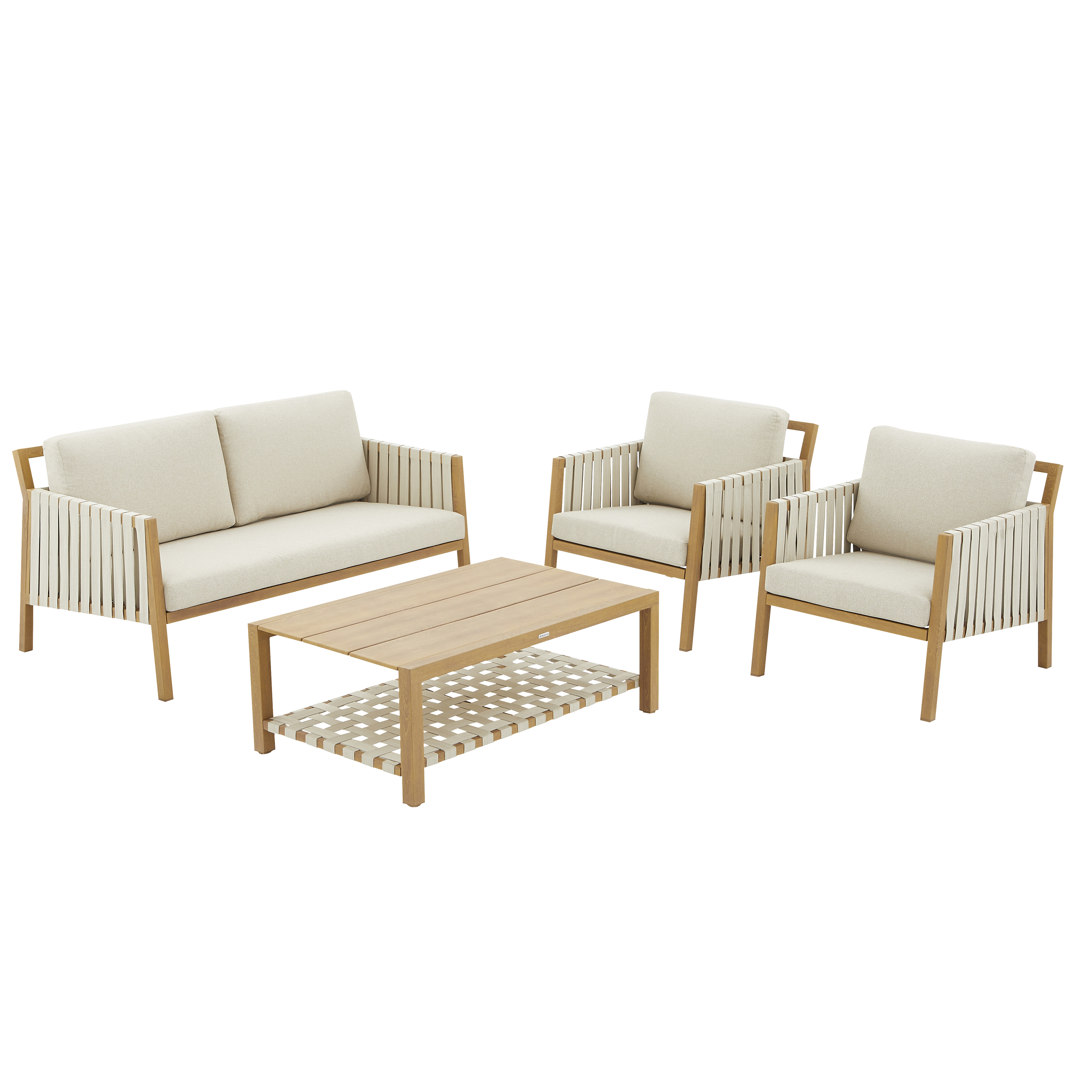 Sofá de 2 lugares em alumínio efeito madeira e corda 85x158x79 cm Naterial Okinawa - 2