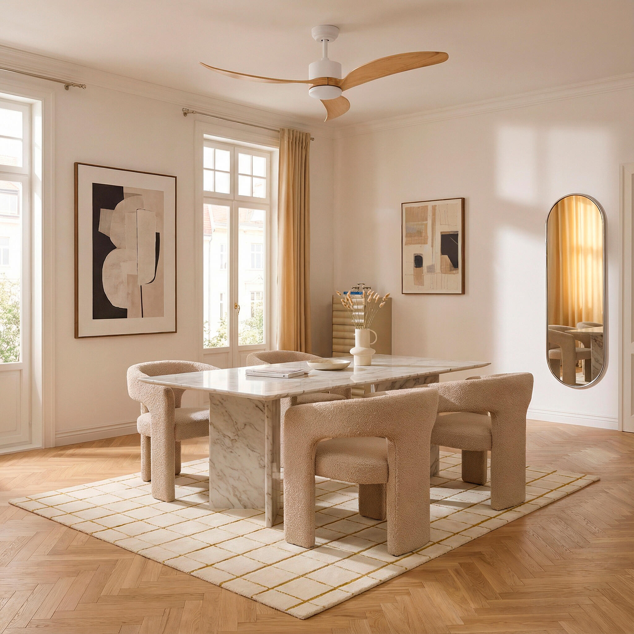 Ventilador de techo con luz silencioso DC 31W WiFi / APP ø132 cm Nere FORLIGHT blanco luz CCT 3 aspas de madera| 6 velocidades| brisa| recomendado de 20 a 40m² - 4