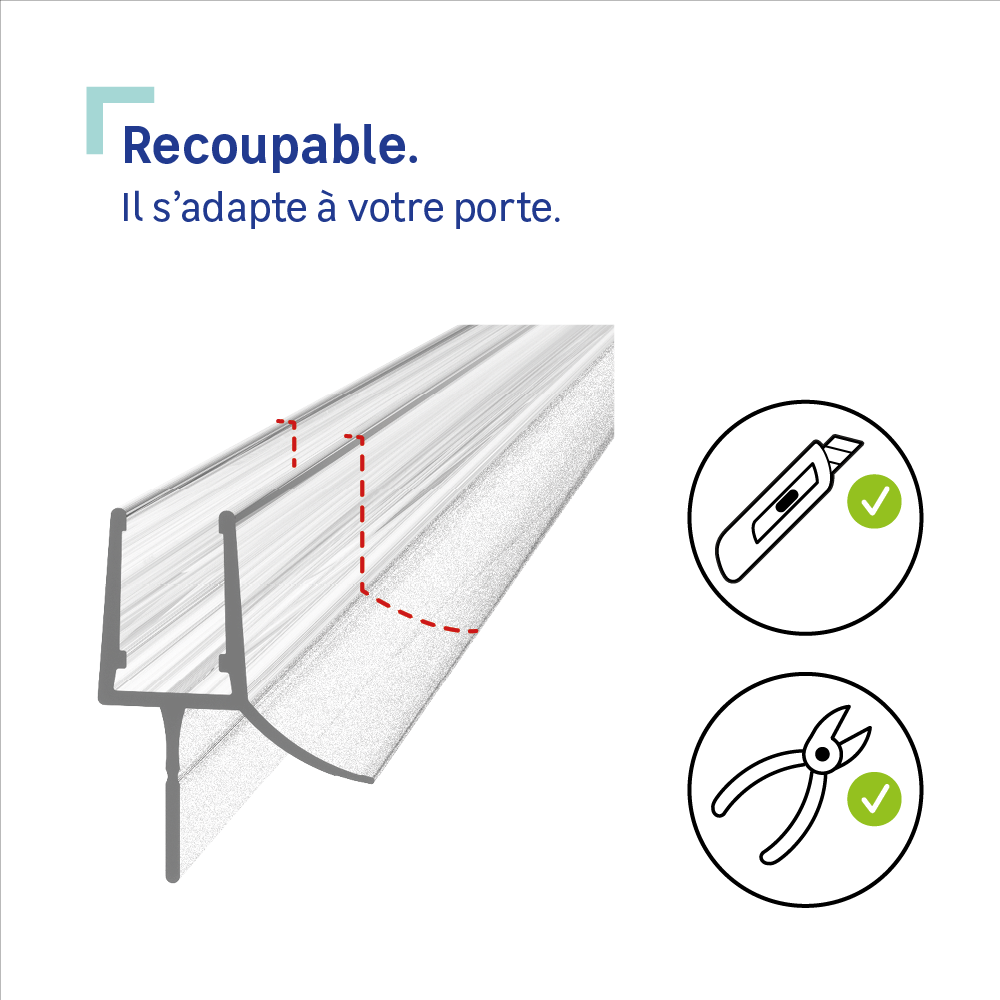 Joint d'étanchéité bas long. lèvre 20mm+déflec.10mm pr verre 6-8mm L.1m transp - 4