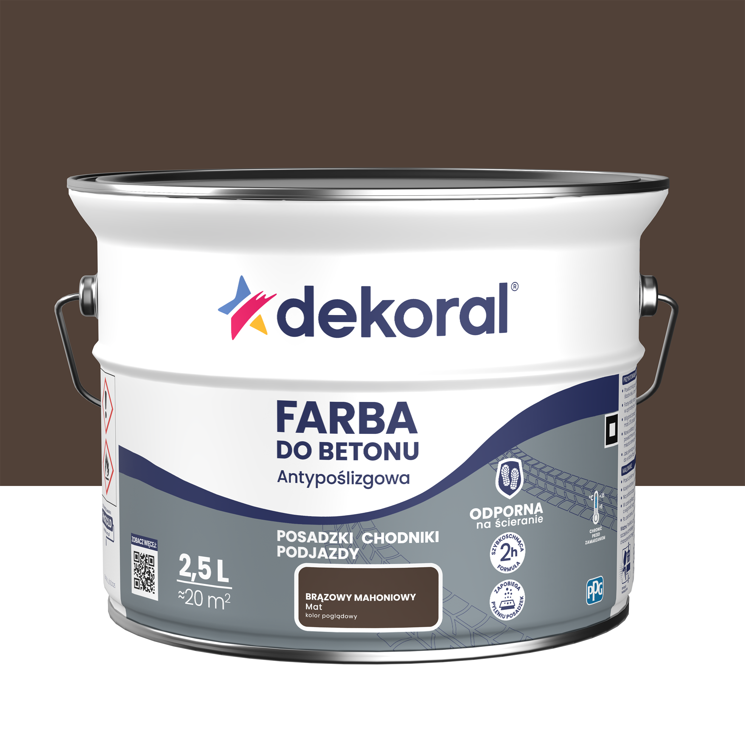 Farba do betonu antypoślizgowa 2.5 l Brązowy mahoniowy Matowy Dekoral
