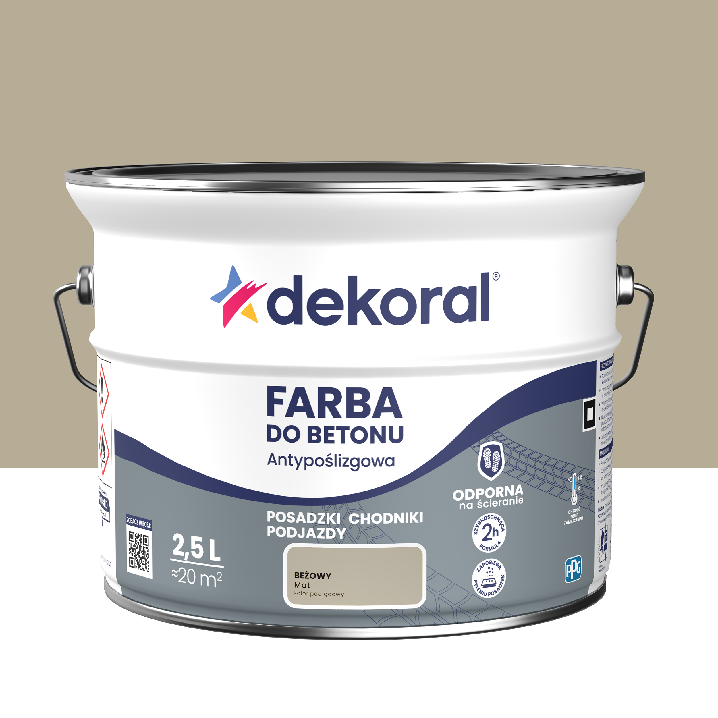 Farba do betonu antypoślizgowa 2.5 l Beżowy Matowy Dekoral